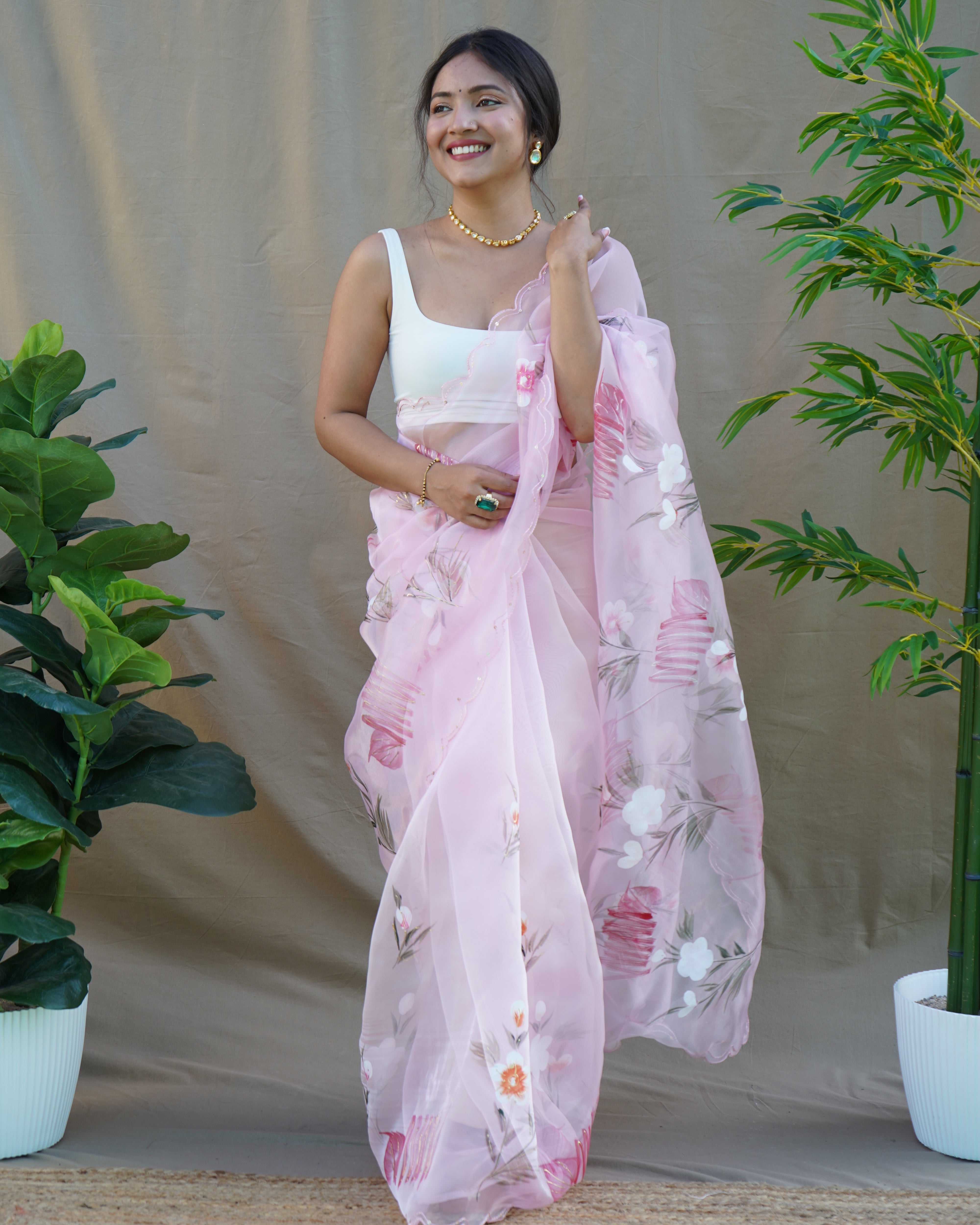 Pink Organza Saree With Organza silk Blouse