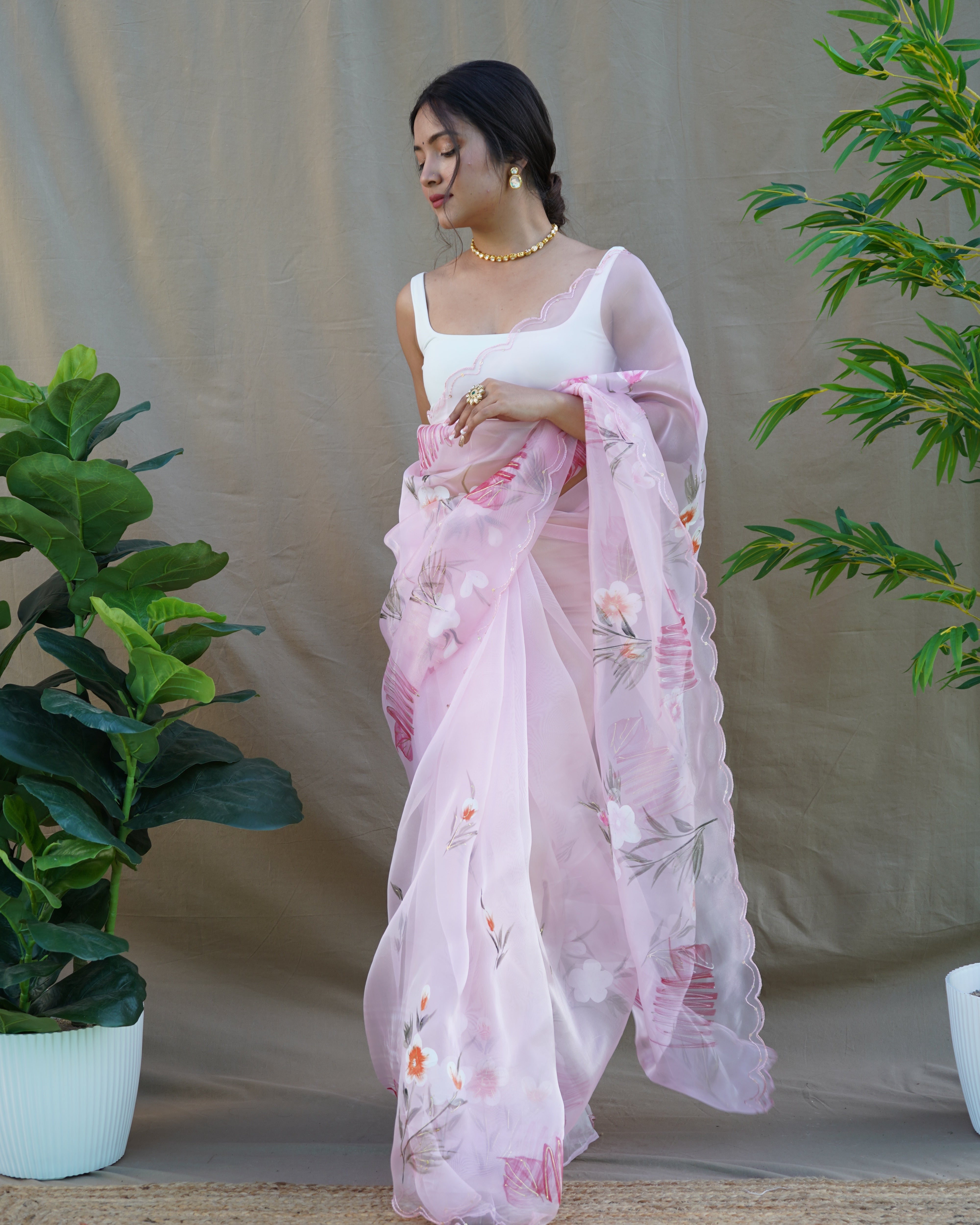 Pink Organza Saree With Organza silk Blouse