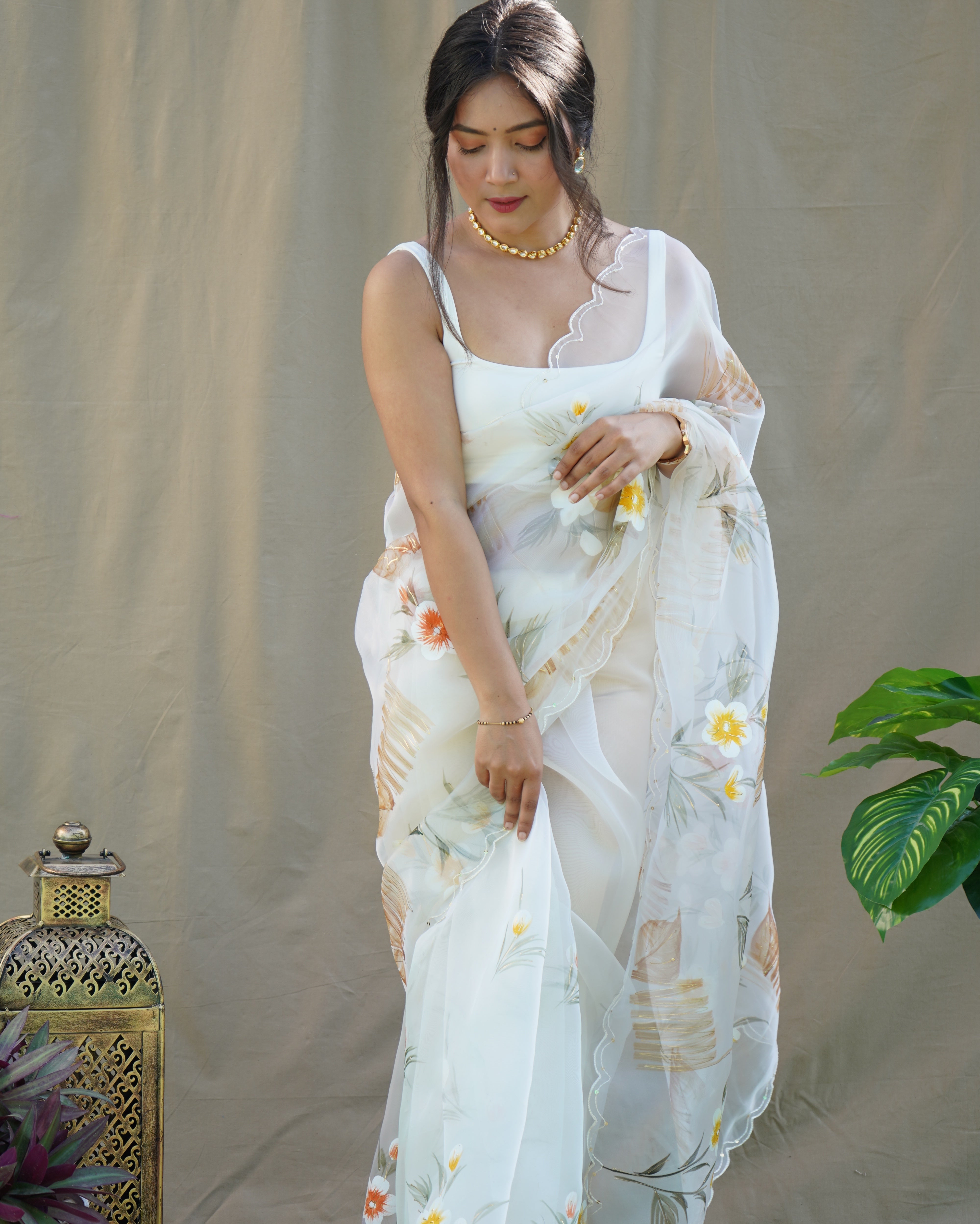 Yellow Organza Saree With Organza silk Blouse