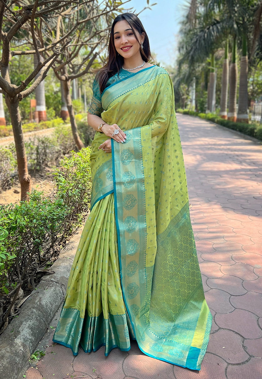 Pista Green Banarasi Saree