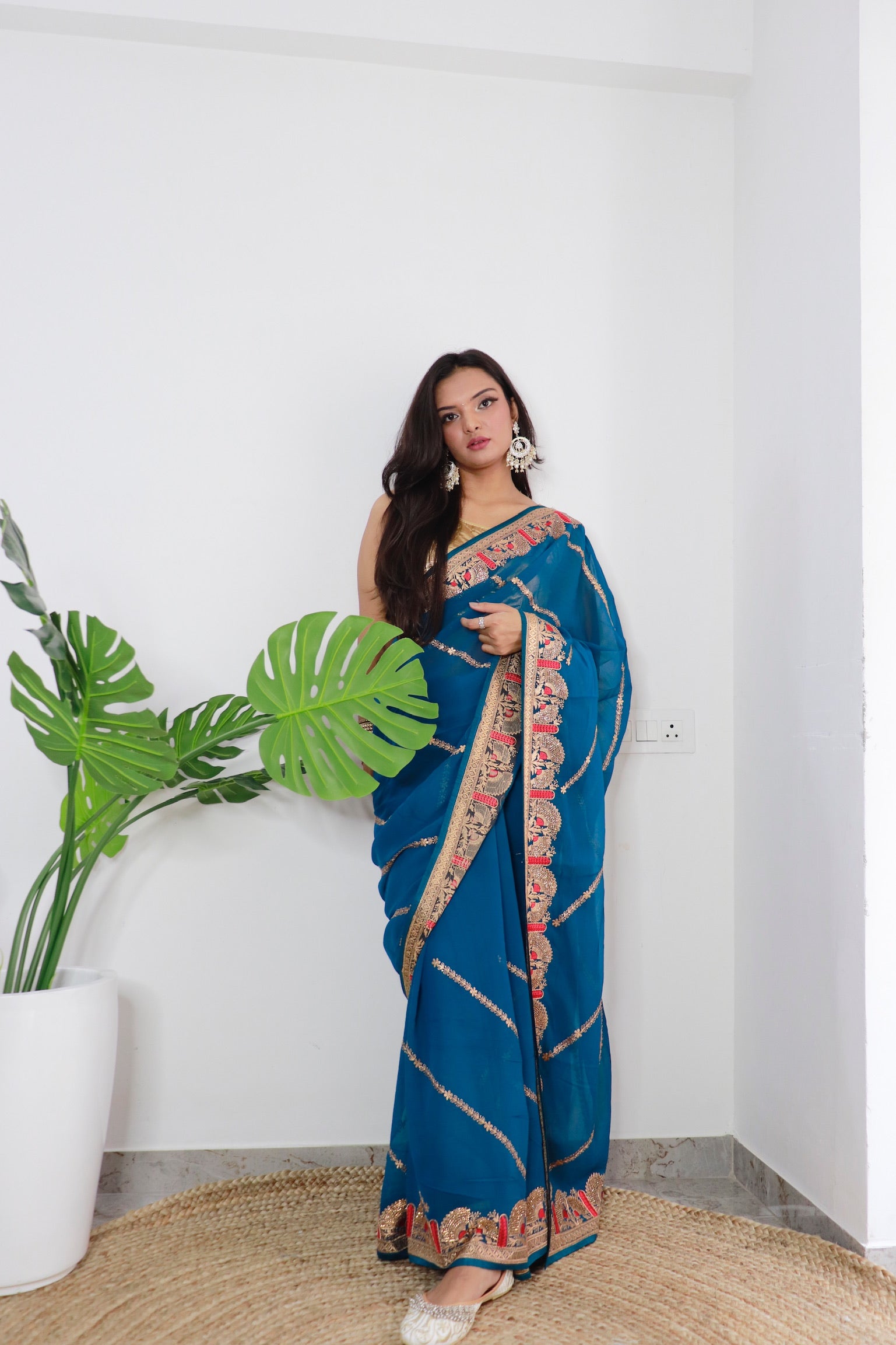 RAMA Georgette Saree With Satin Benglori Blouse