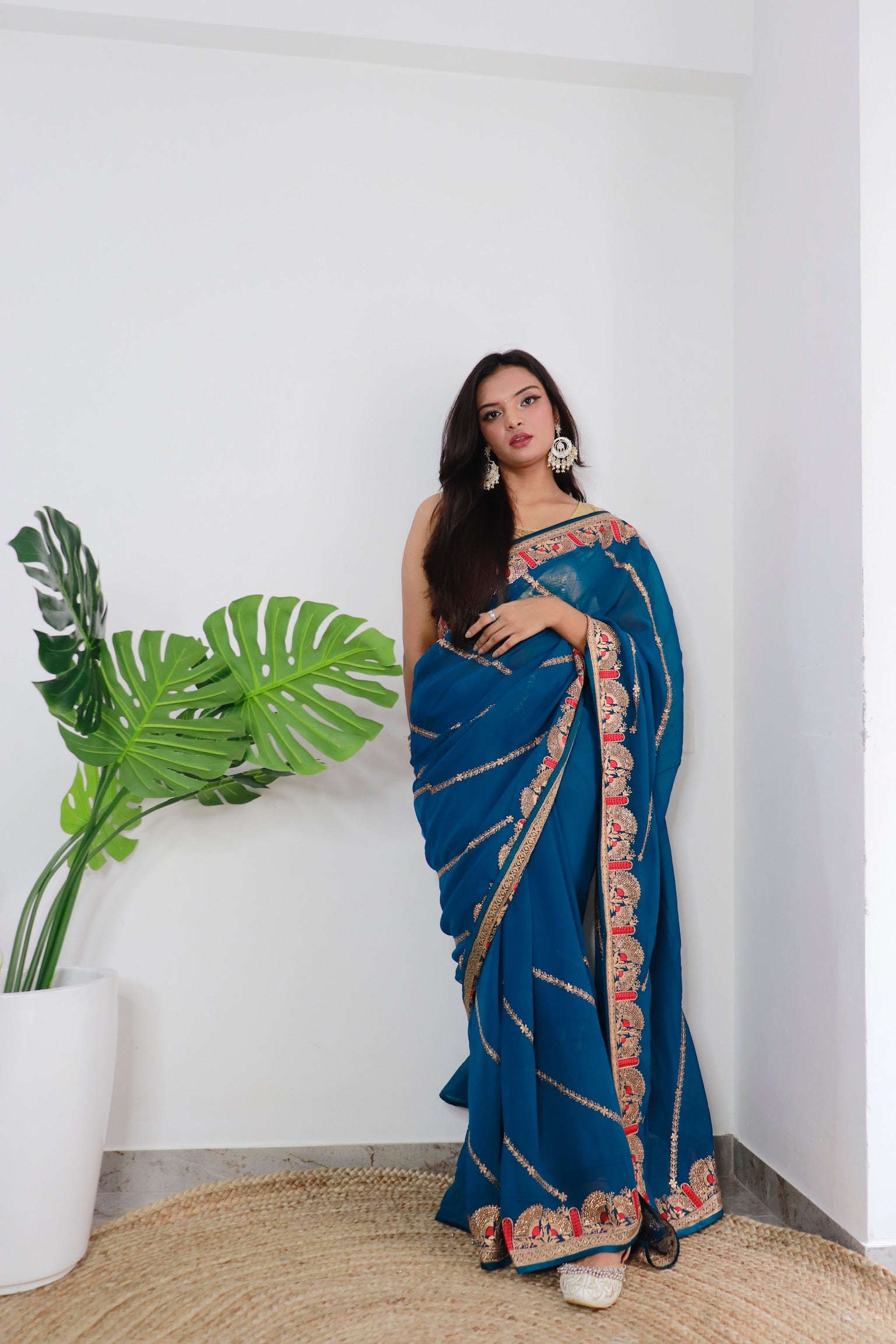 RAMA Georgette Saree With Satin Benglori Blouse