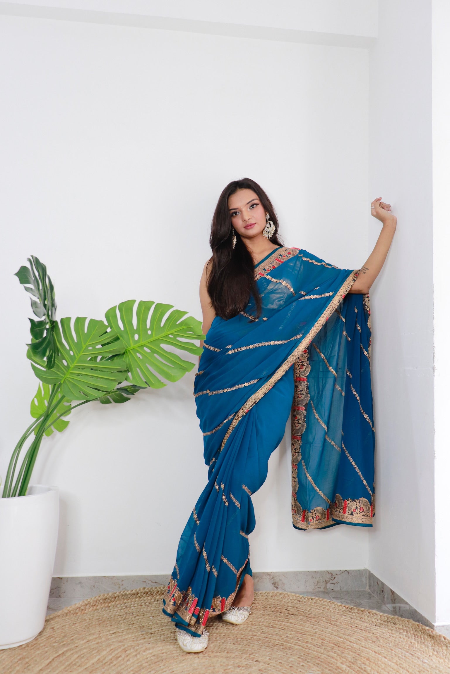 RAMA Georgette Saree With Satin Benglori Blouse