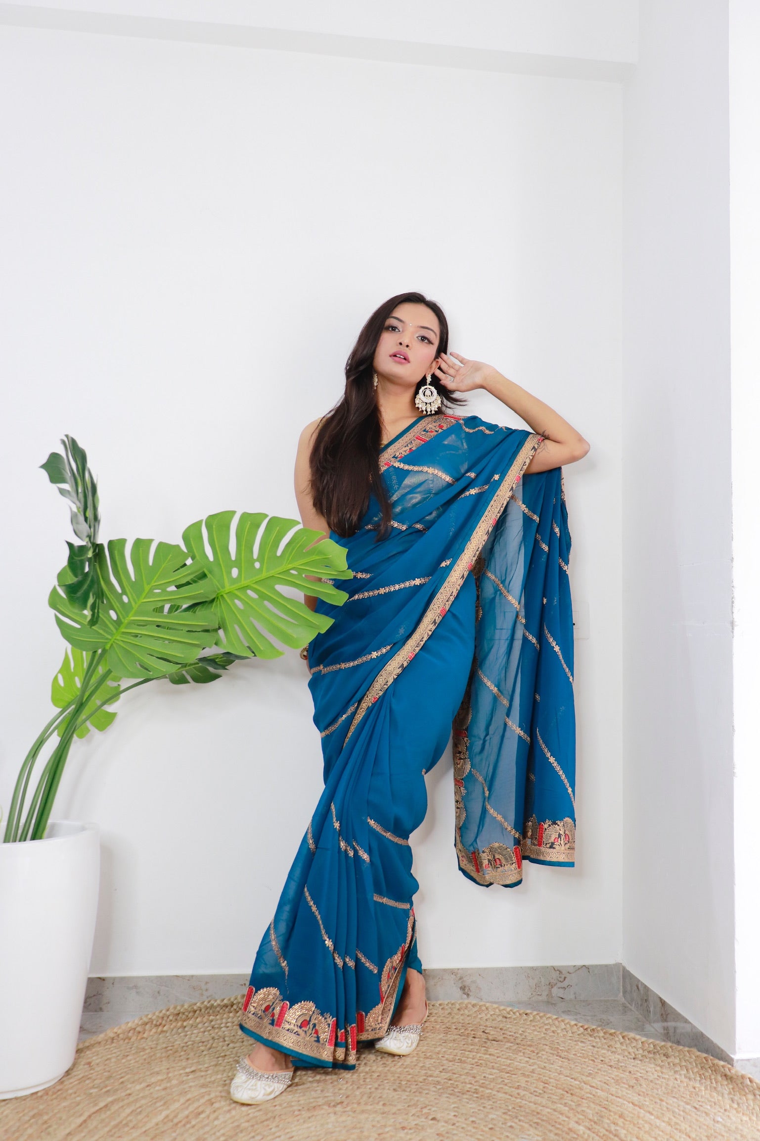 RAMA Georgette Saree With Satin Benglori Blouse