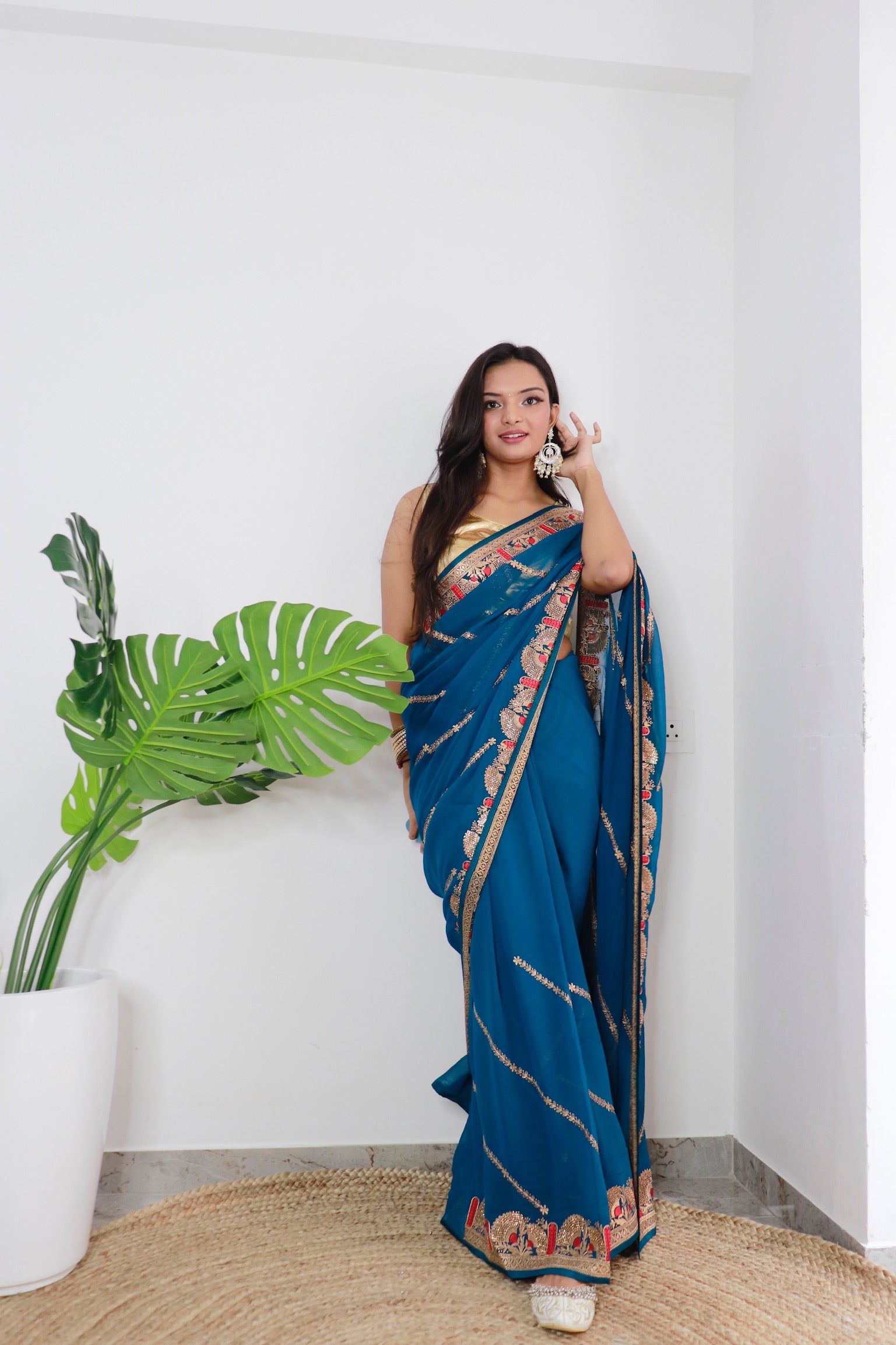 RAMA Georgette Saree With Satin Benglori Blouse