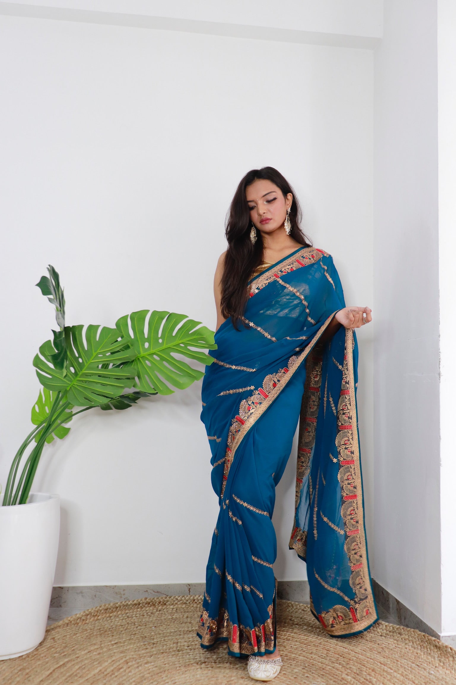 RAMA Georgette Saree With Satin Benglori Blouse