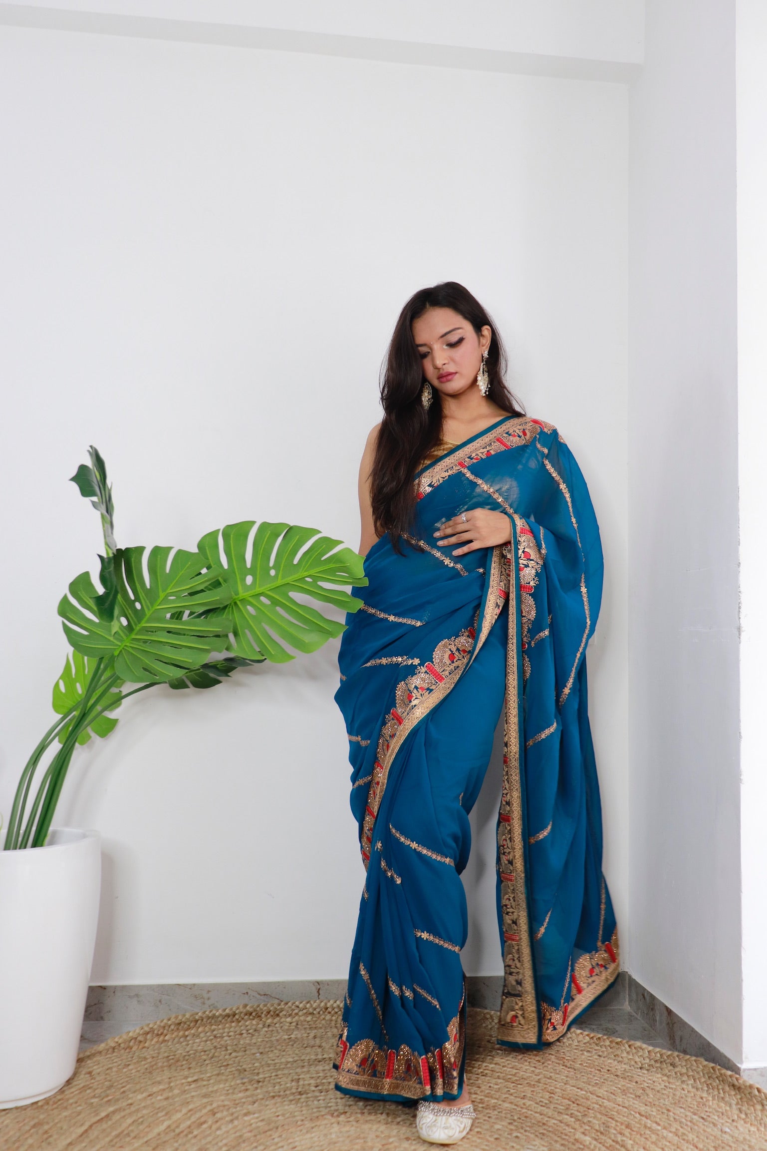 RAMA Georgette Saree With Satin Benglori Blouse