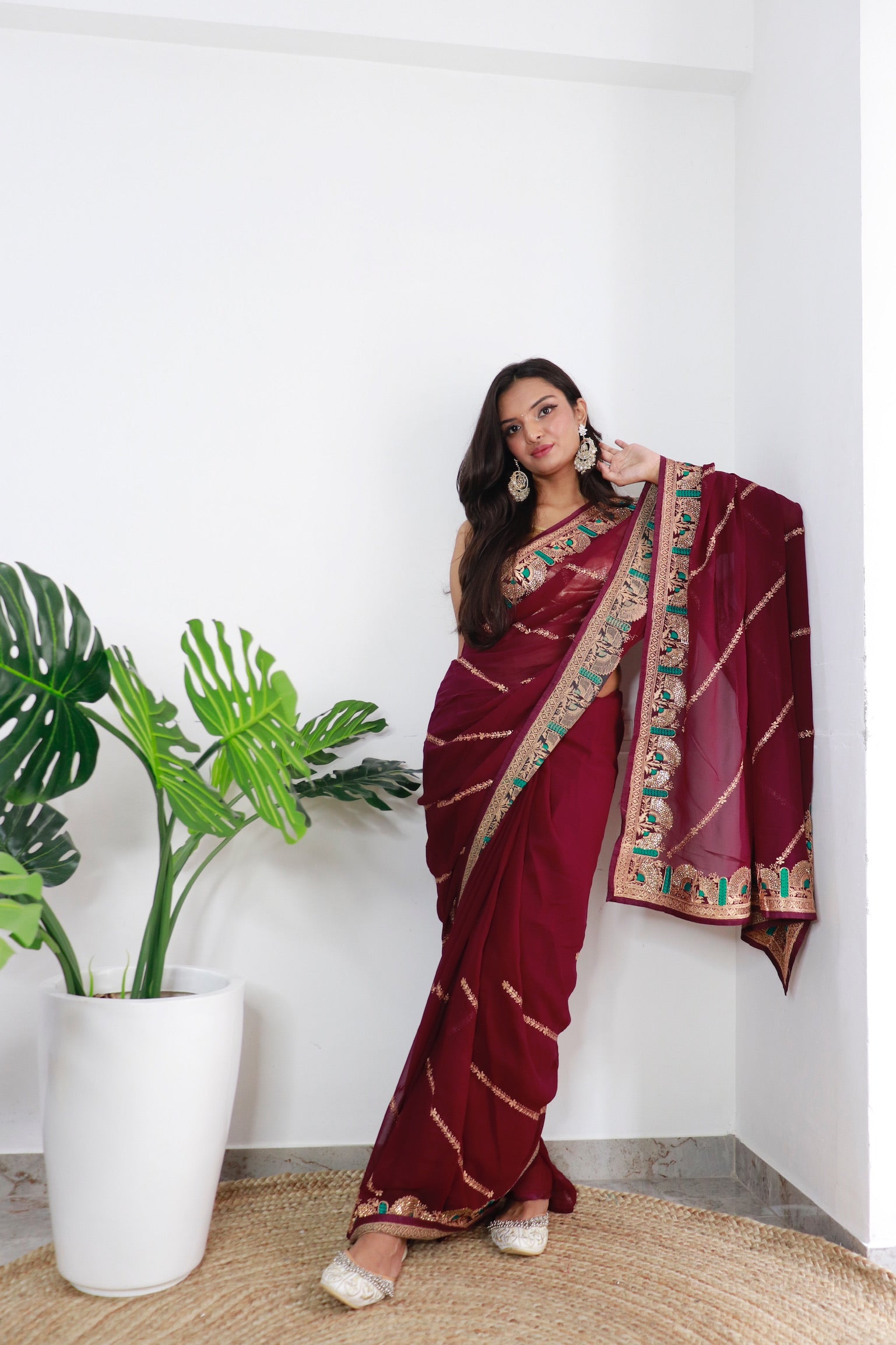 Maroon Georgette Saree With Satin Benglori Blouse