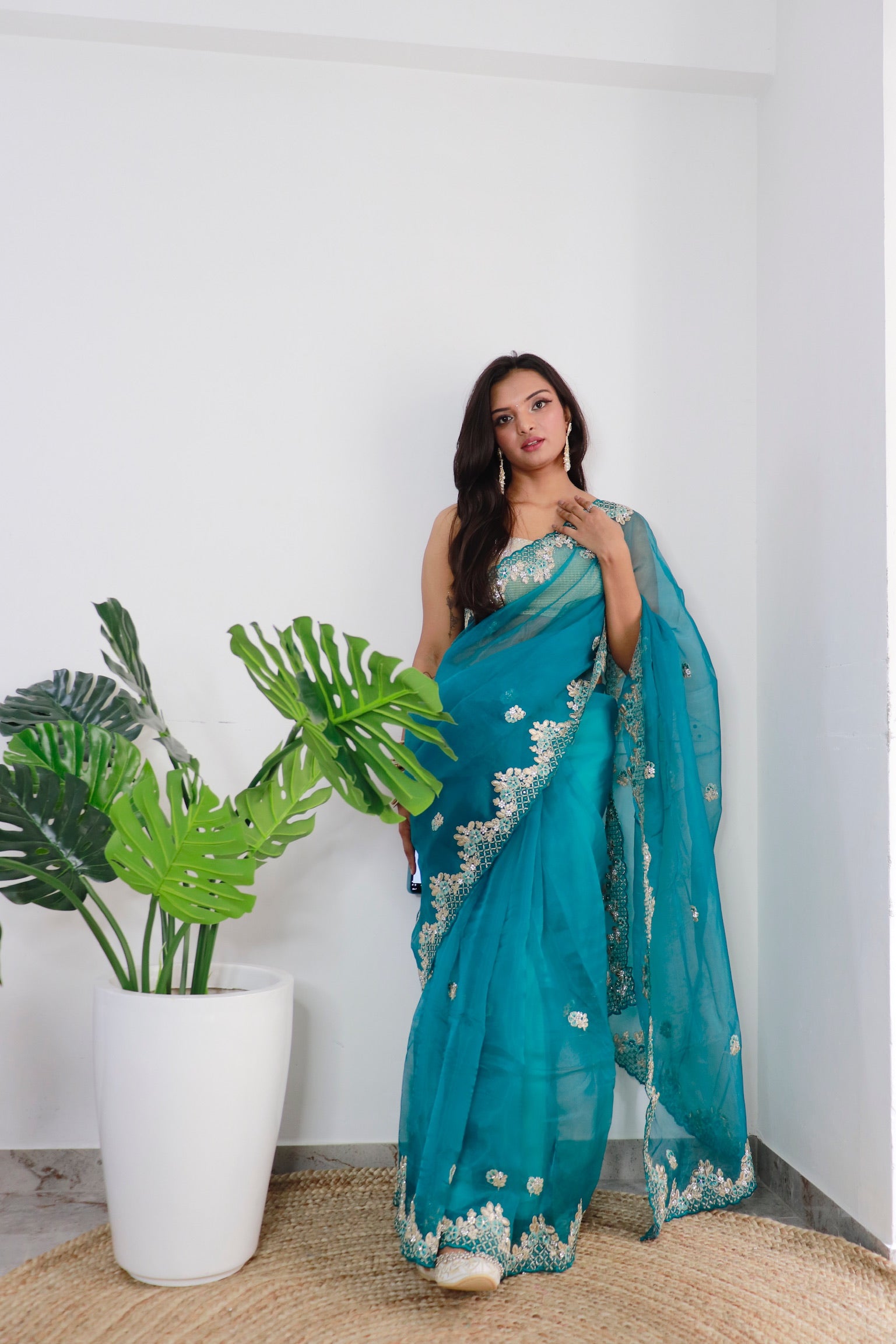 RAMA Organza Saree With Satin Benglori Blouse