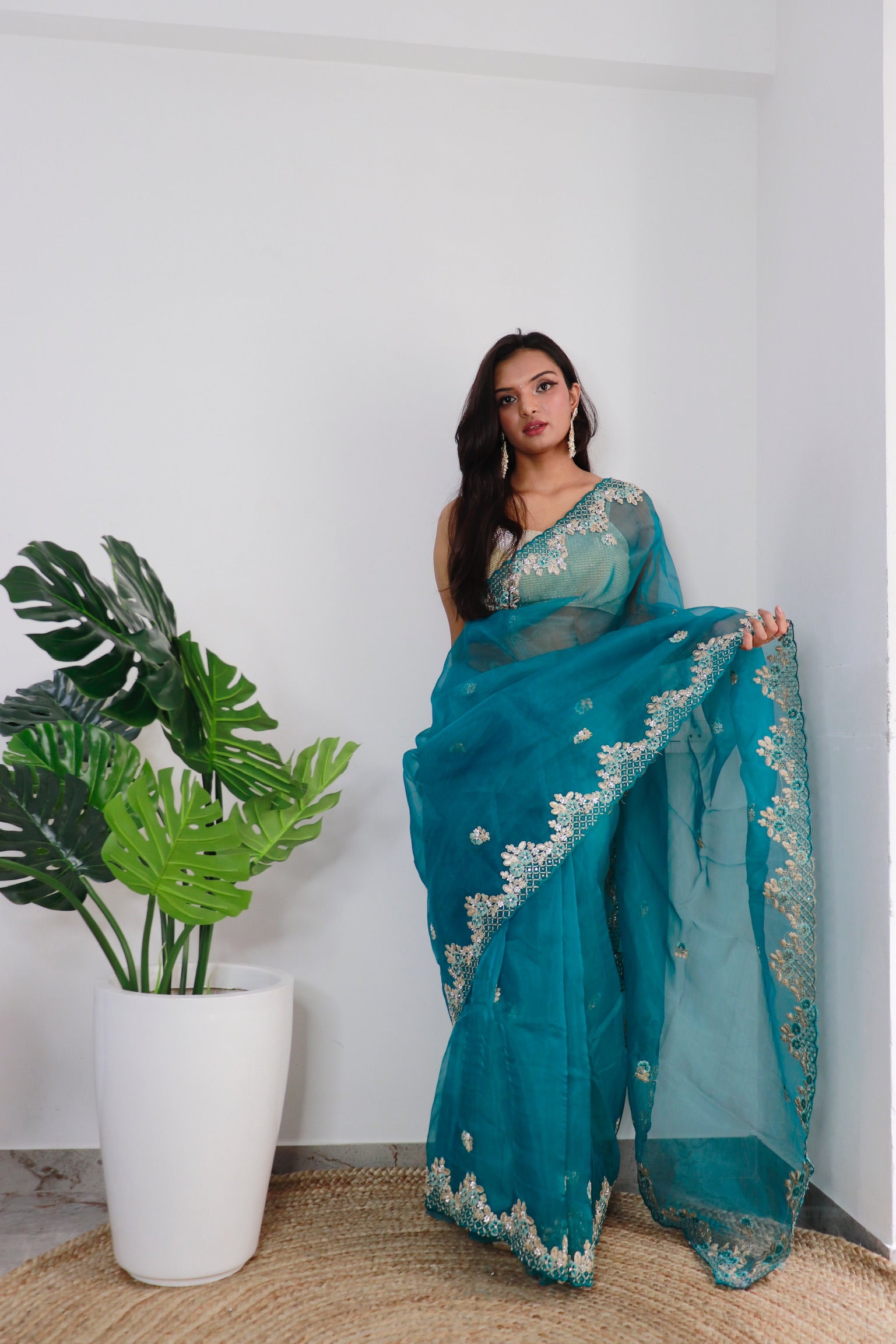 RAMA Organza Saree With Satin Benglori Blouse