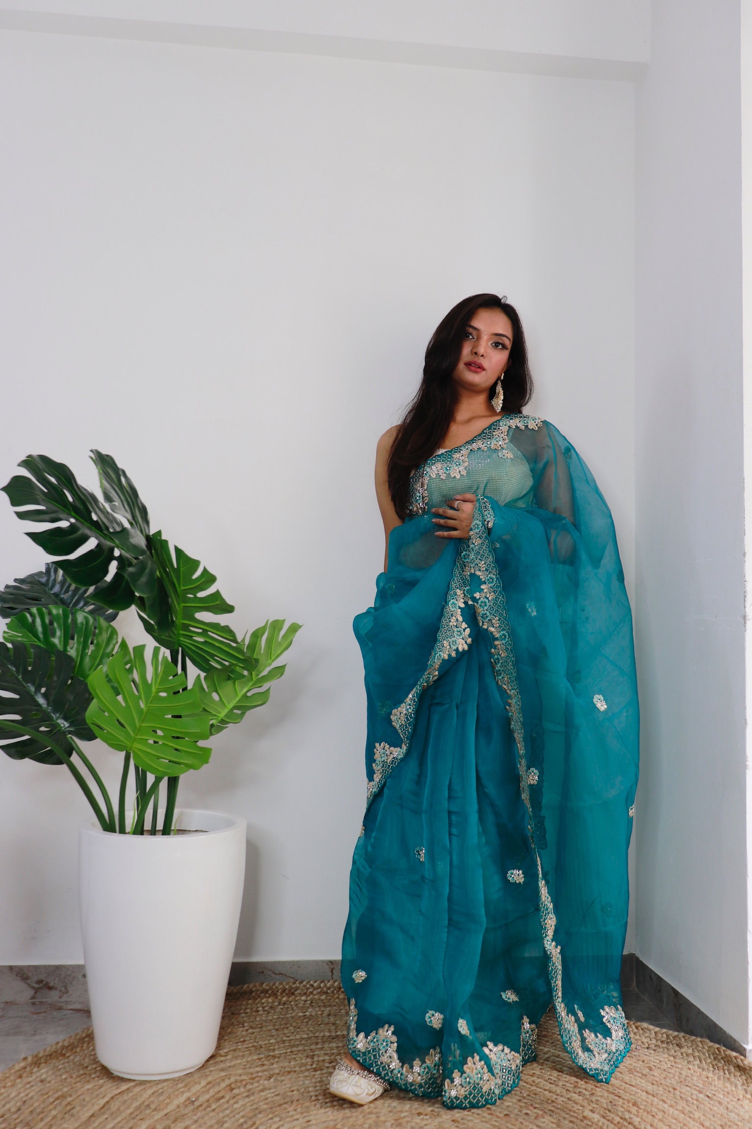 RAMA Organza Saree With Satin Benglori Blouse