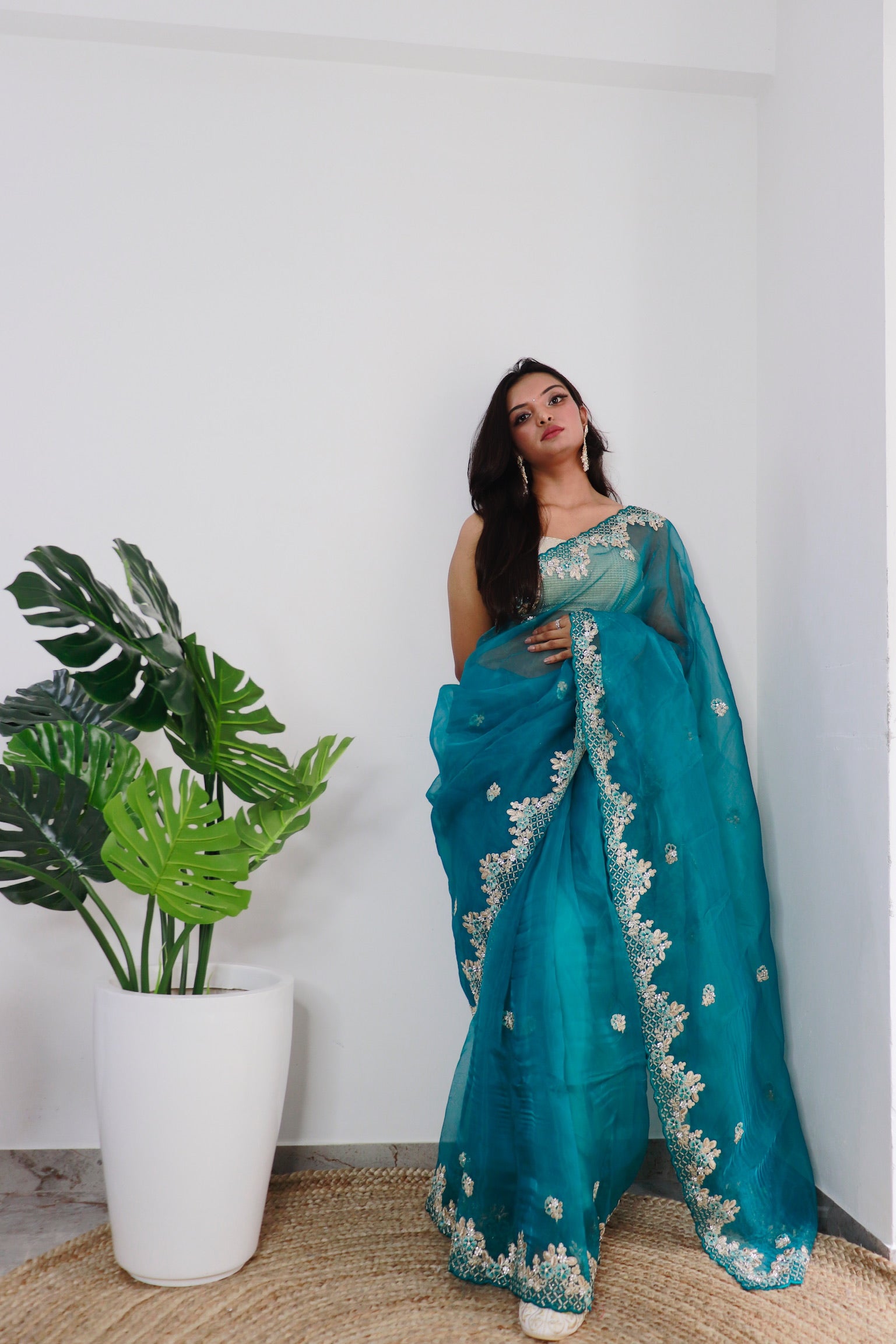 RAMA Organza Saree With Satin Benglori Blouse