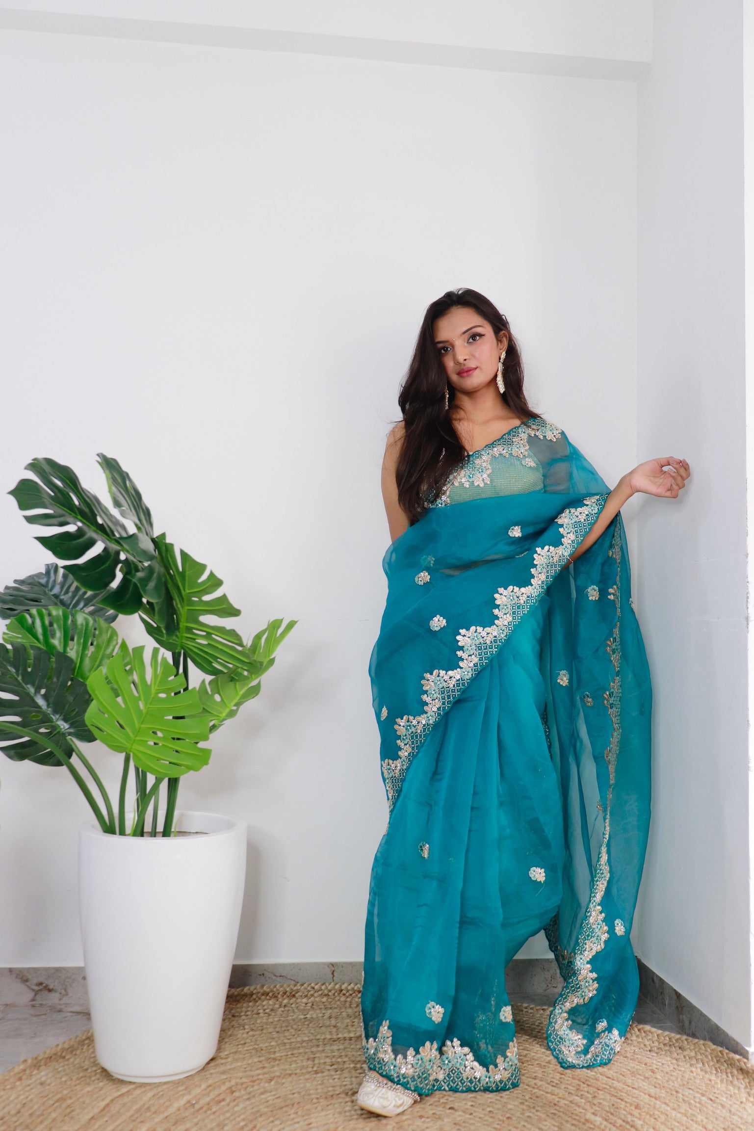 RAMA Organza Saree With Satin Benglori Blouse