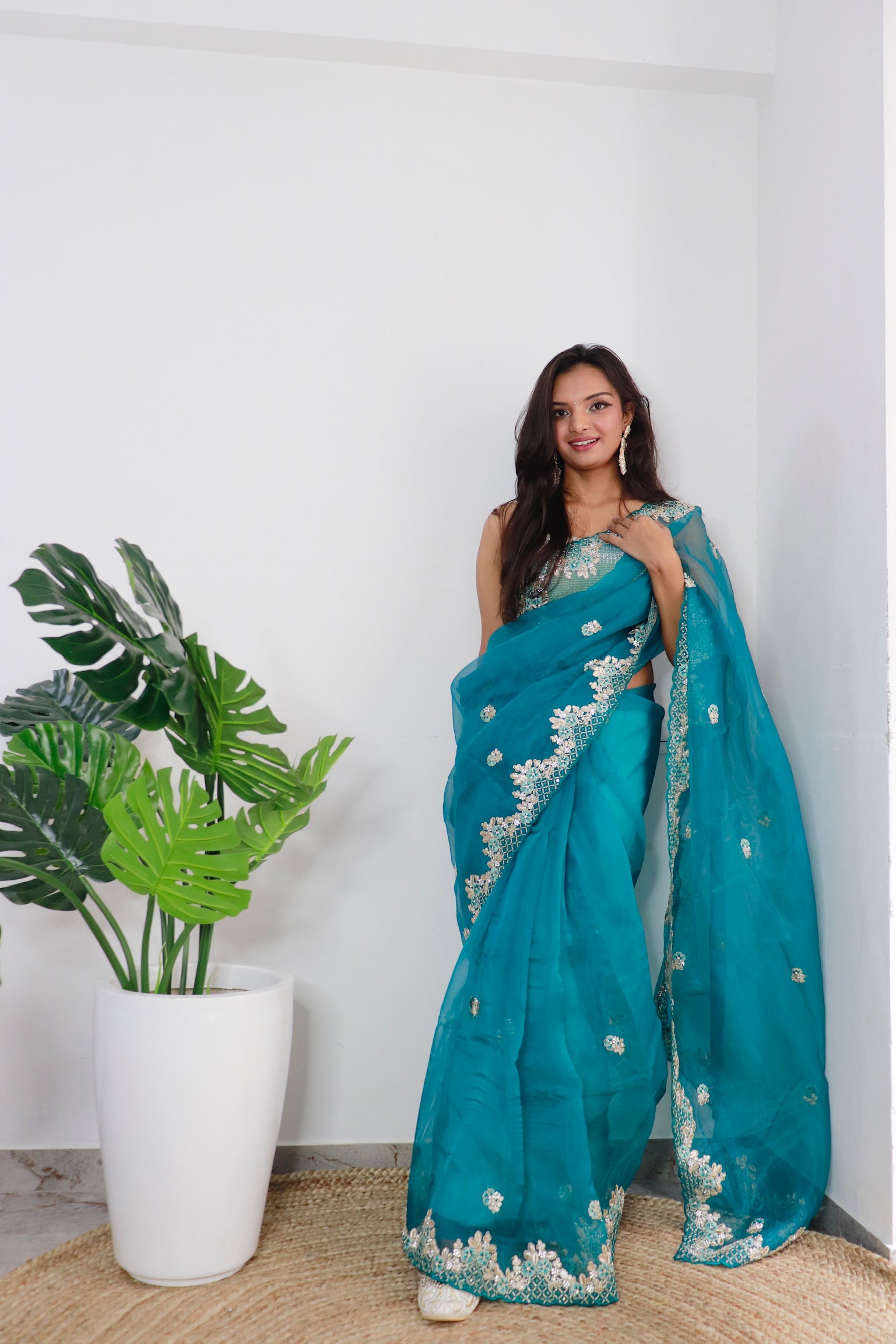 RAMA Organza Saree With Satin Benglori Blouse