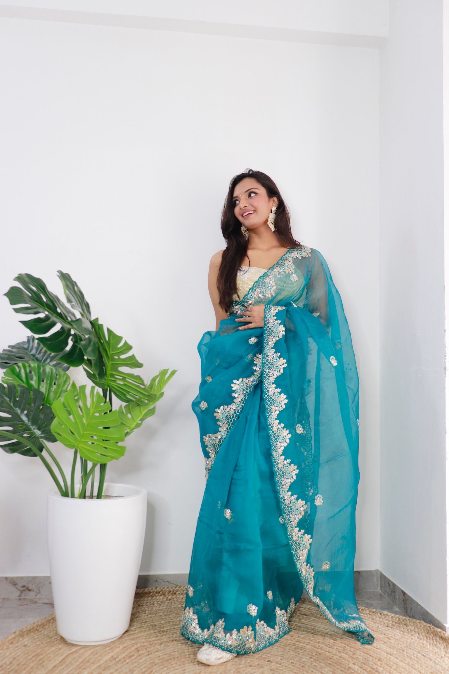 RAMA Organza Saree With Satin Benglori Blouse