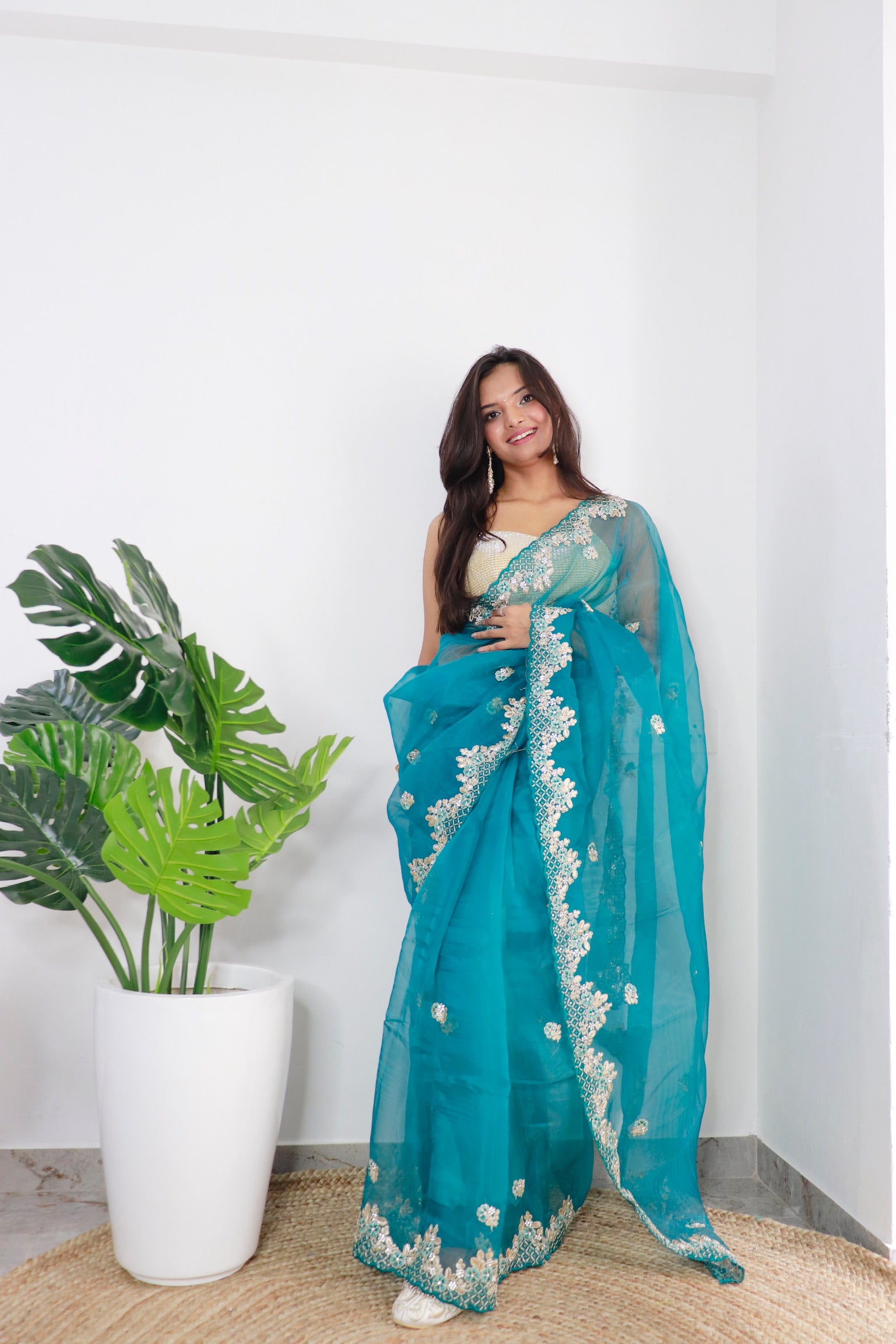 RAMA Organza Saree With Satin Benglori Blouse