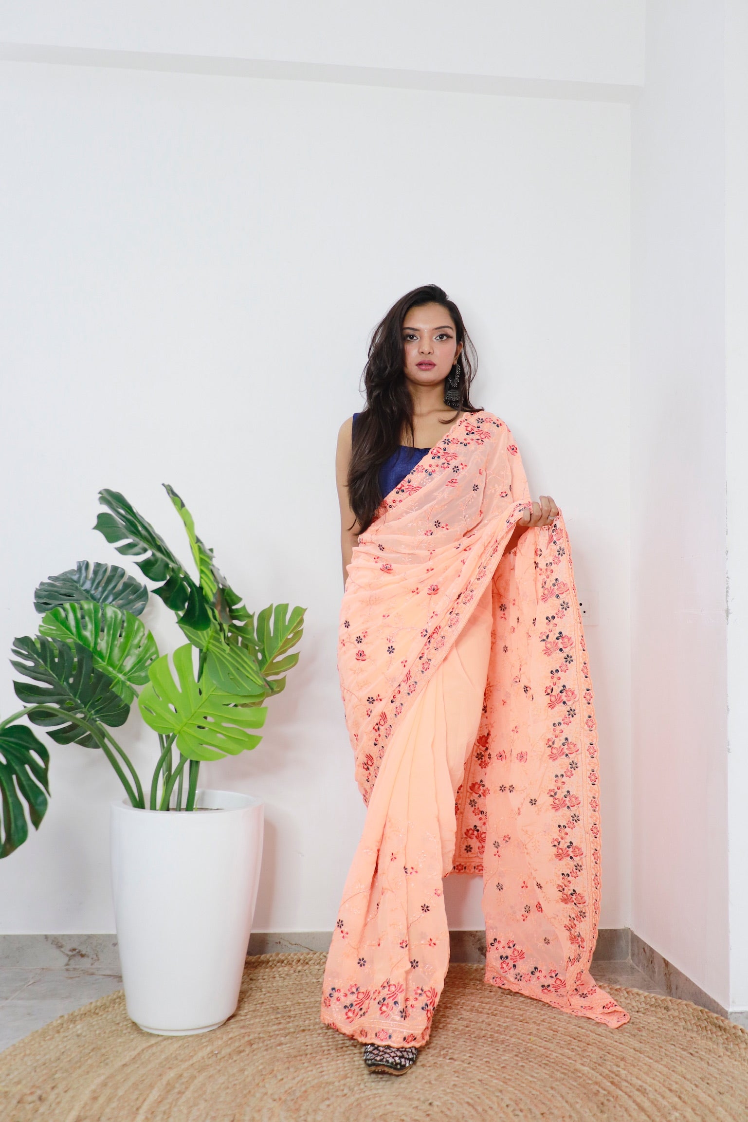 Peach Georgette Saree With Georgette Blouse