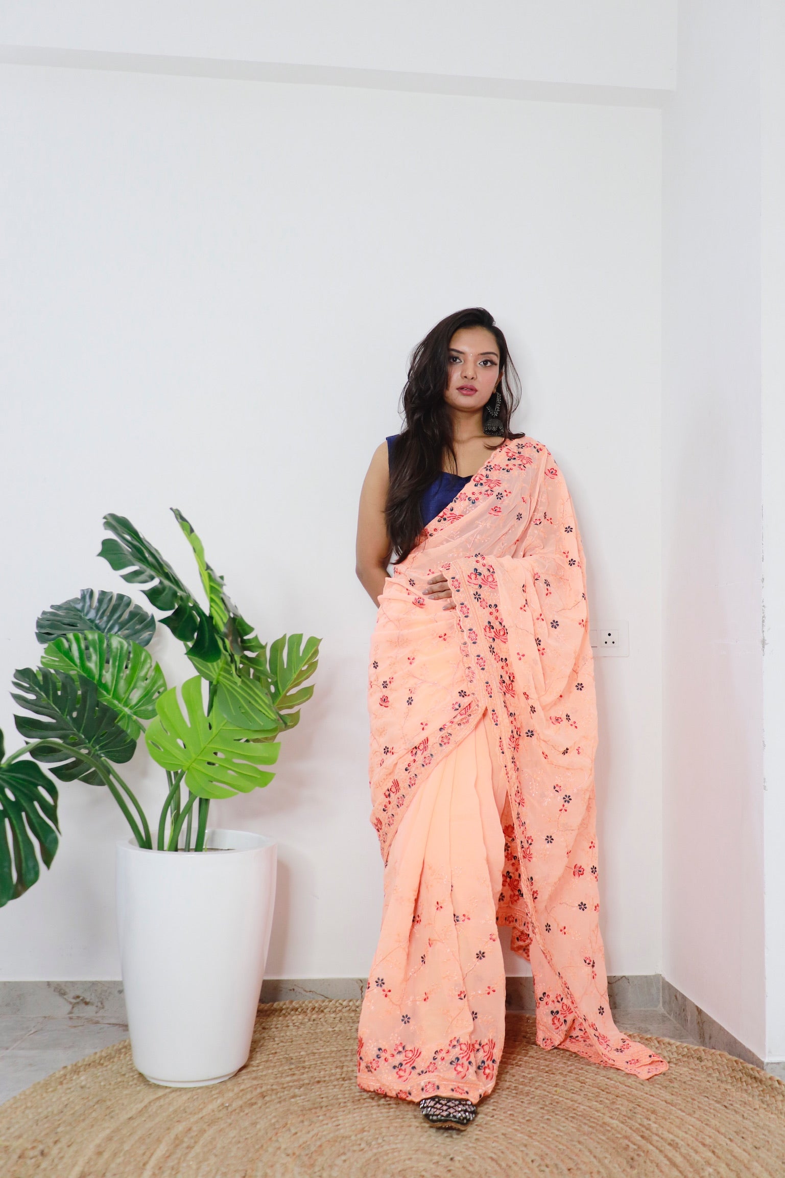 Peach Georgette Saree With Georgette Blouse