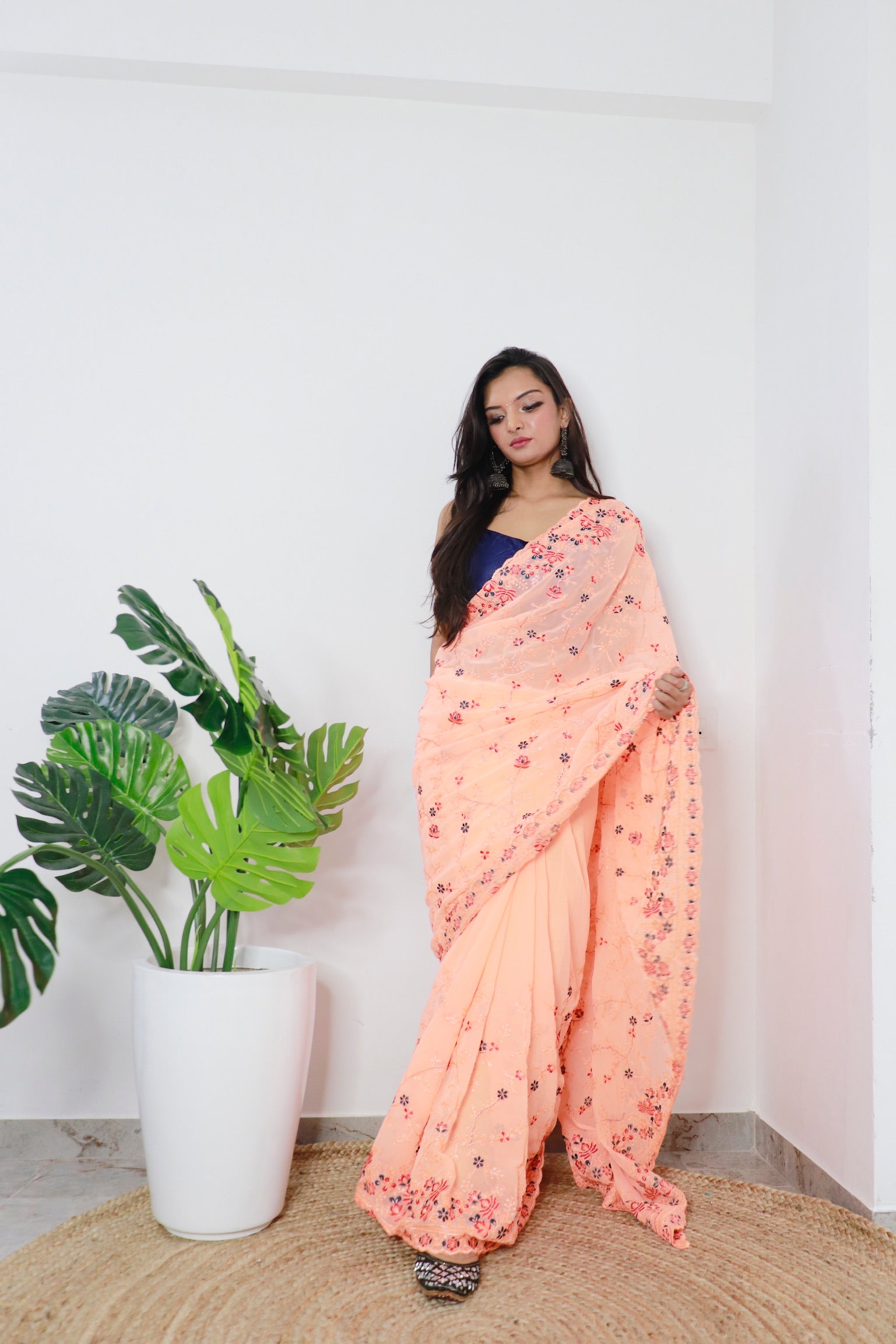 Peach Georgette Saree With Georgette Blouse