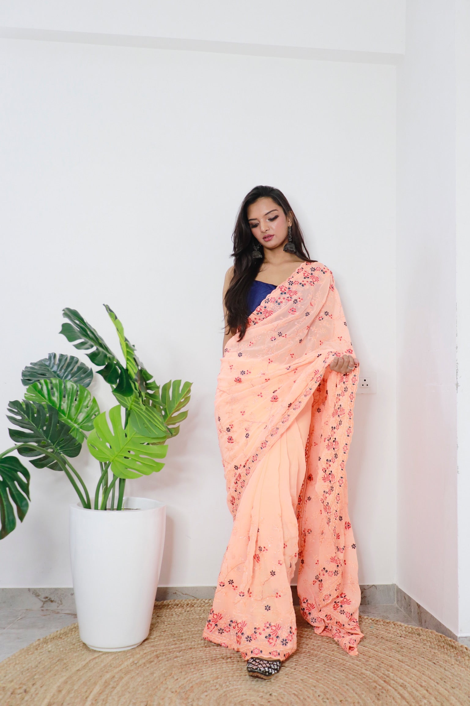 Peach Georgette Saree With Georgette Blouse