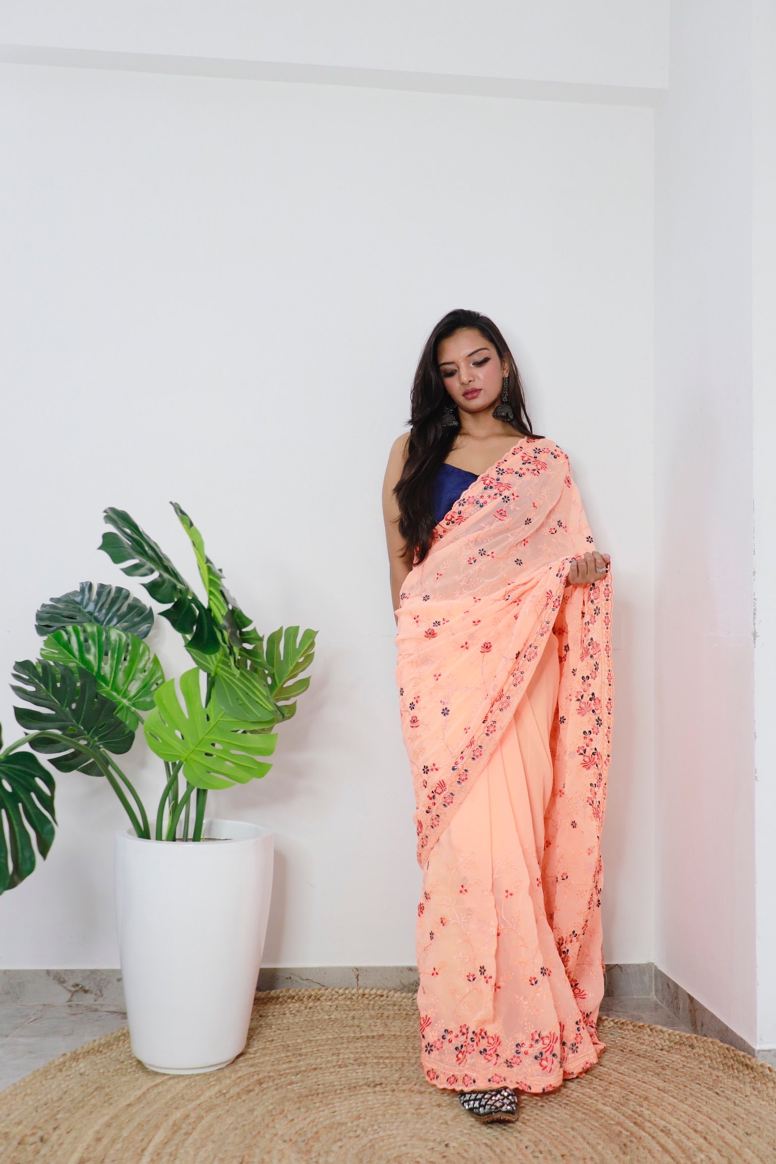 Peach Georgette Saree With Georgette Blouse