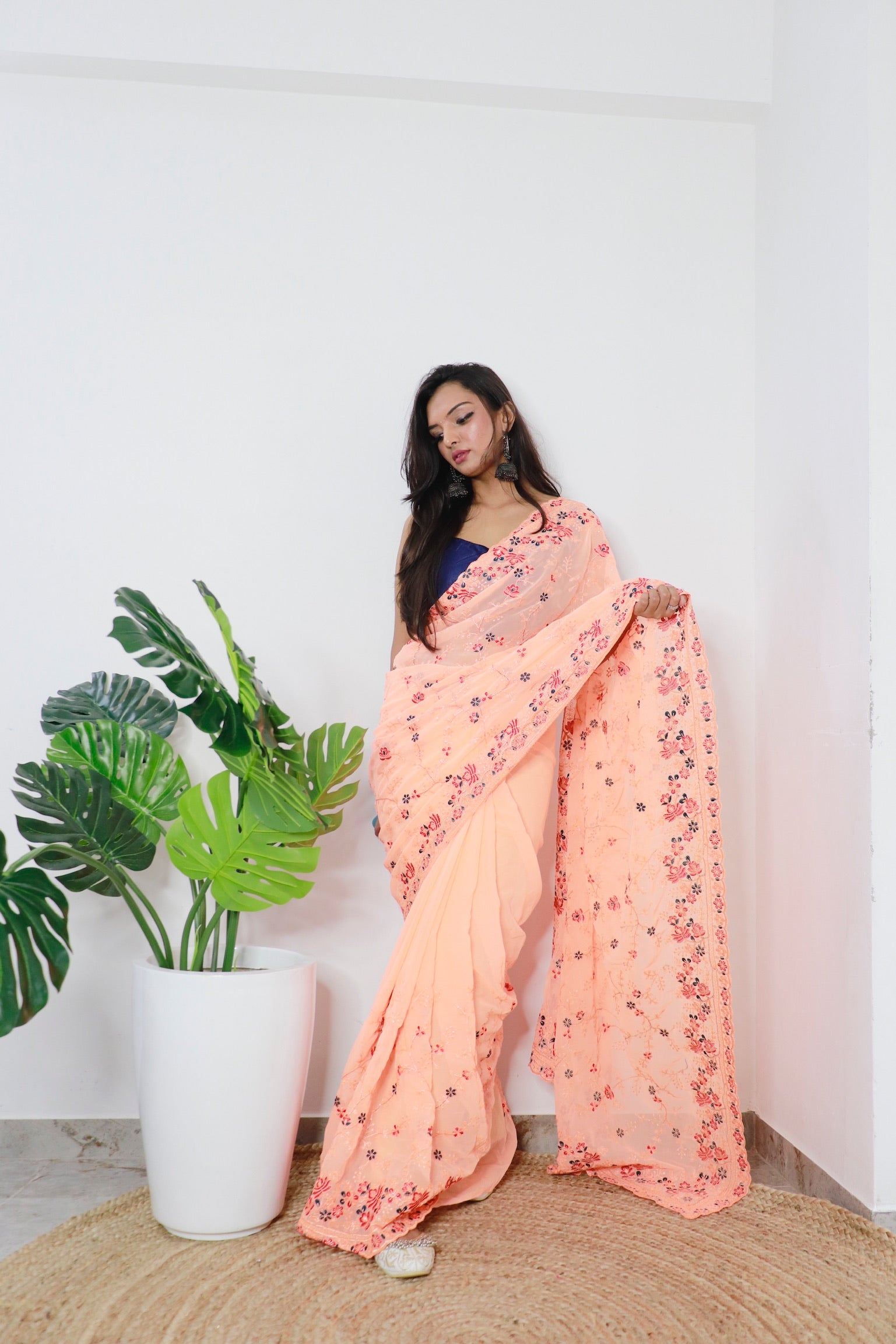 Peach Georgette Saree With Georgette Blouse