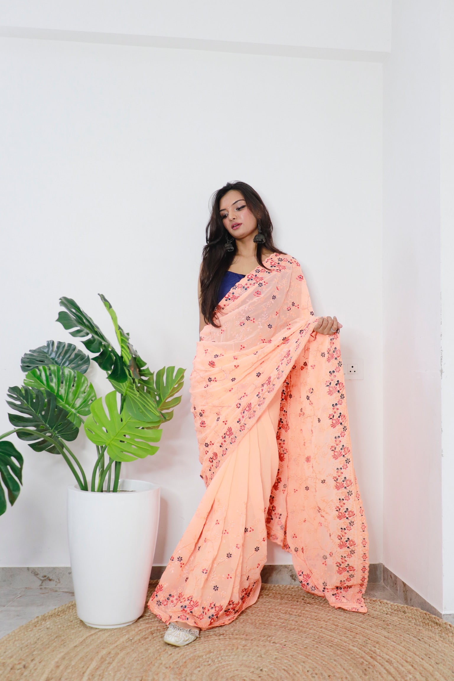 Peach Georgette Saree With Georgette Blouse