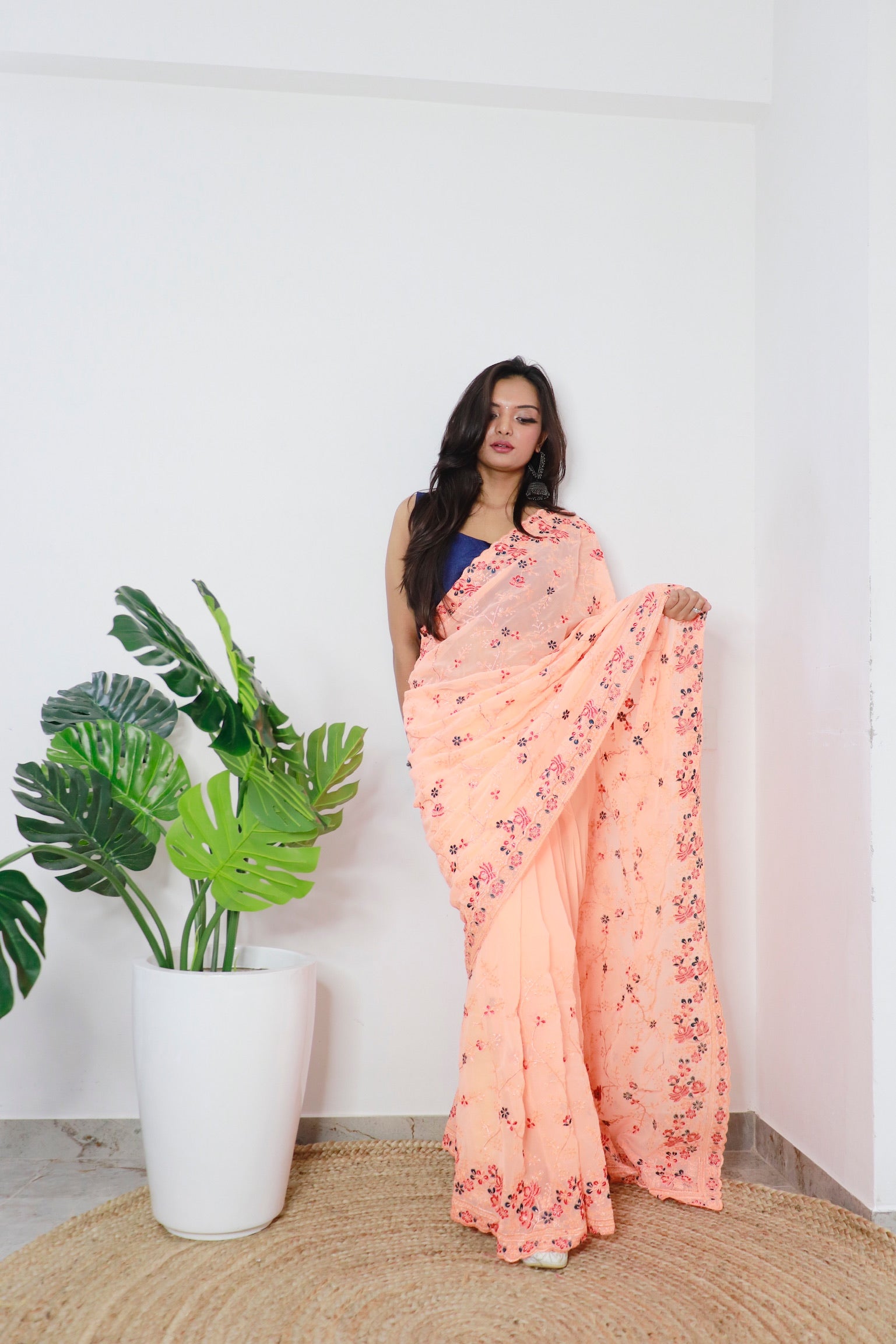 Peach Georgette Saree With Georgette Blouse