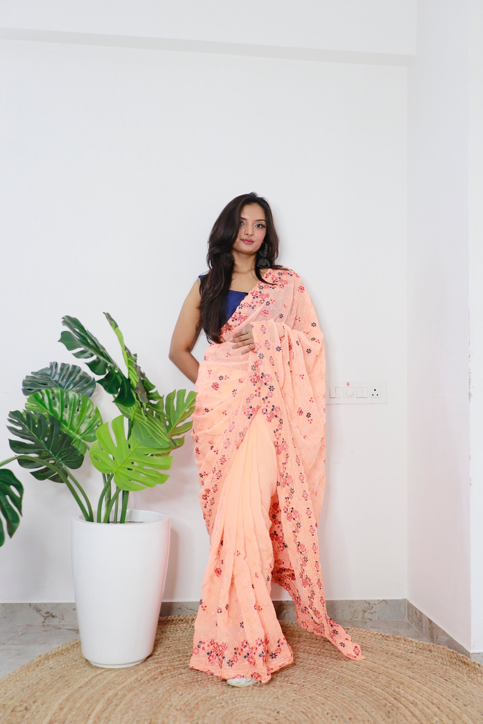 Peach Georgette Saree With Georgette Blouse