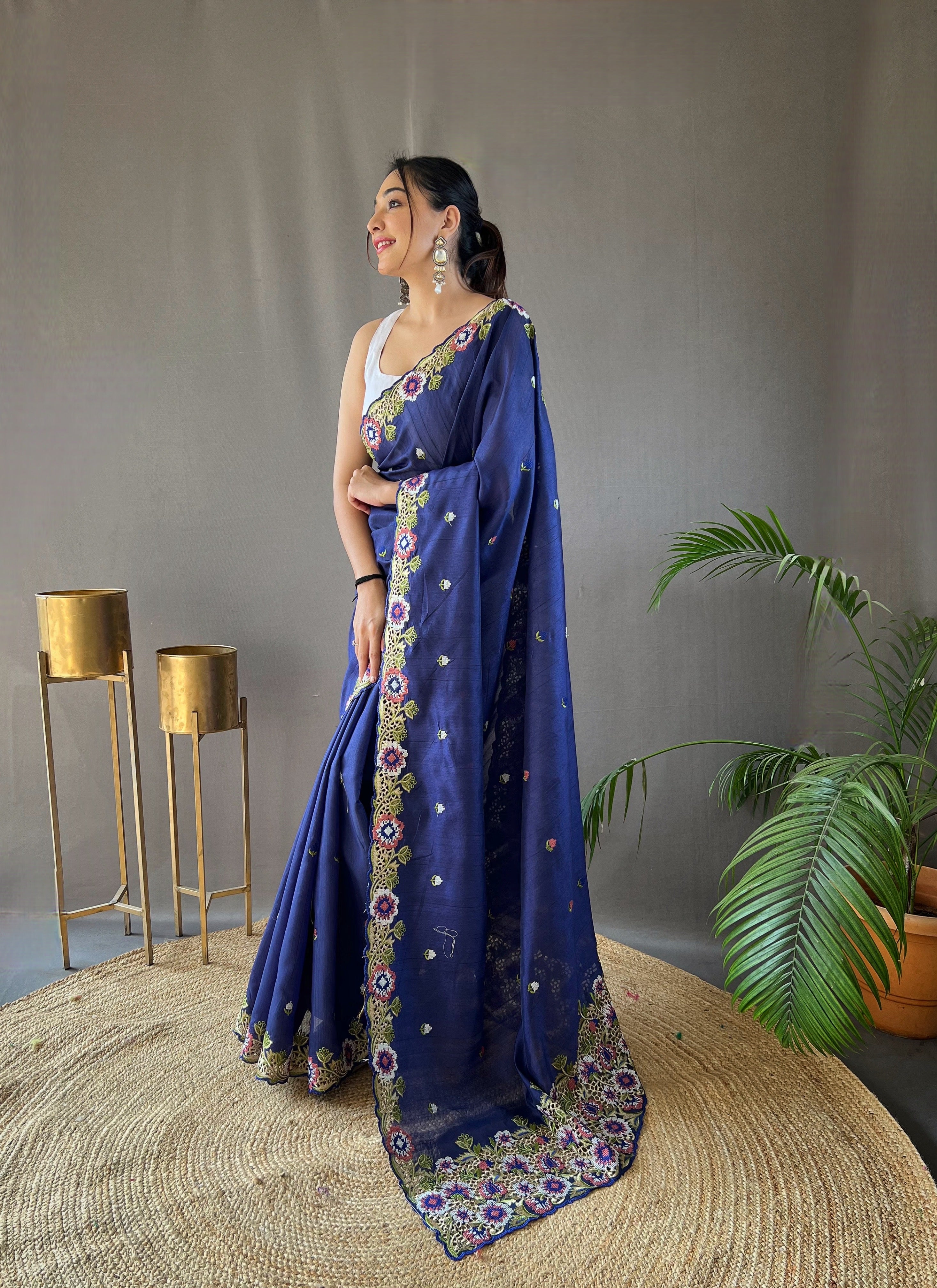 NAVY Pure Tussar silk SAREE