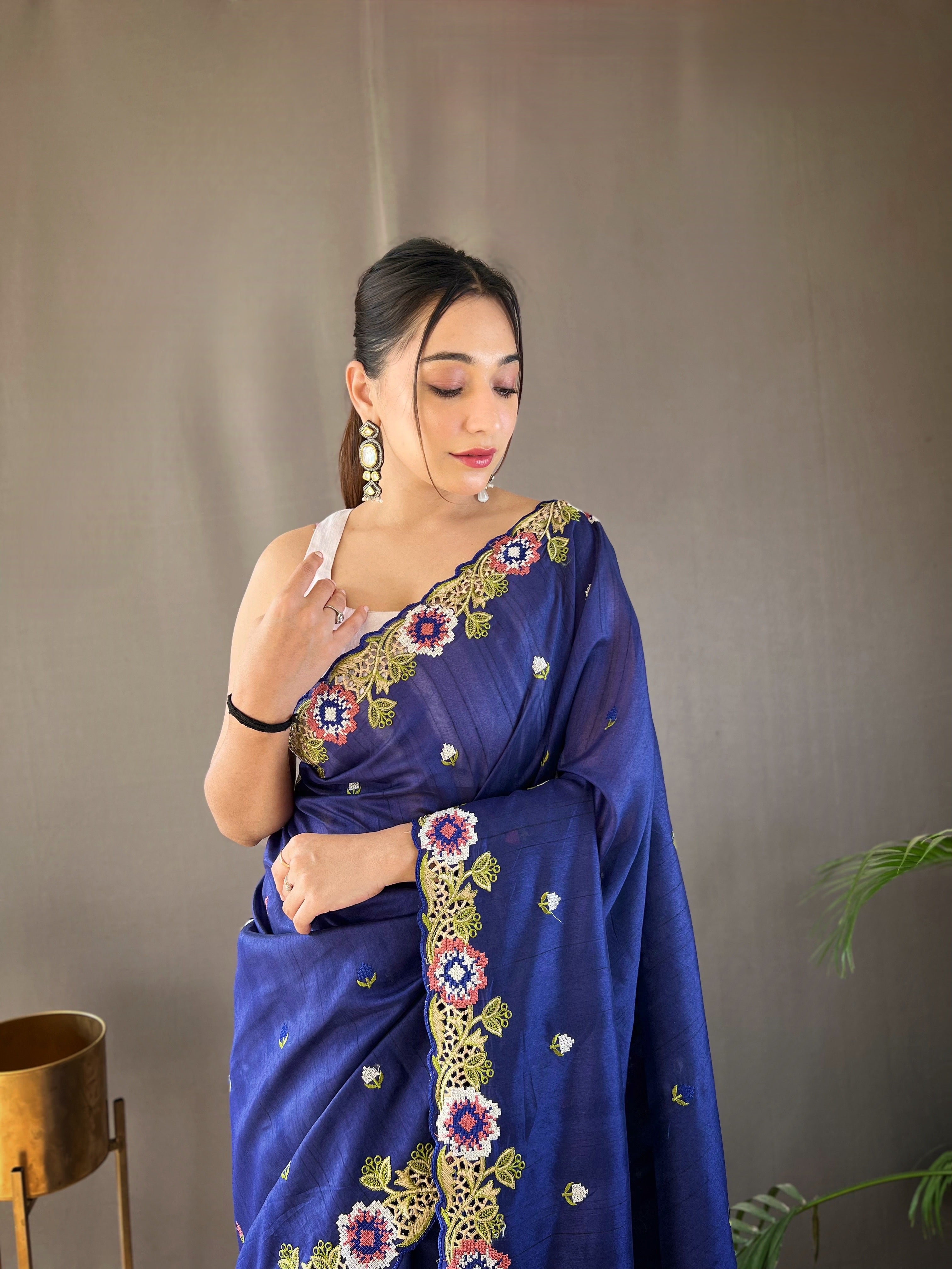 NAVY Pure Tussar silk SAREE