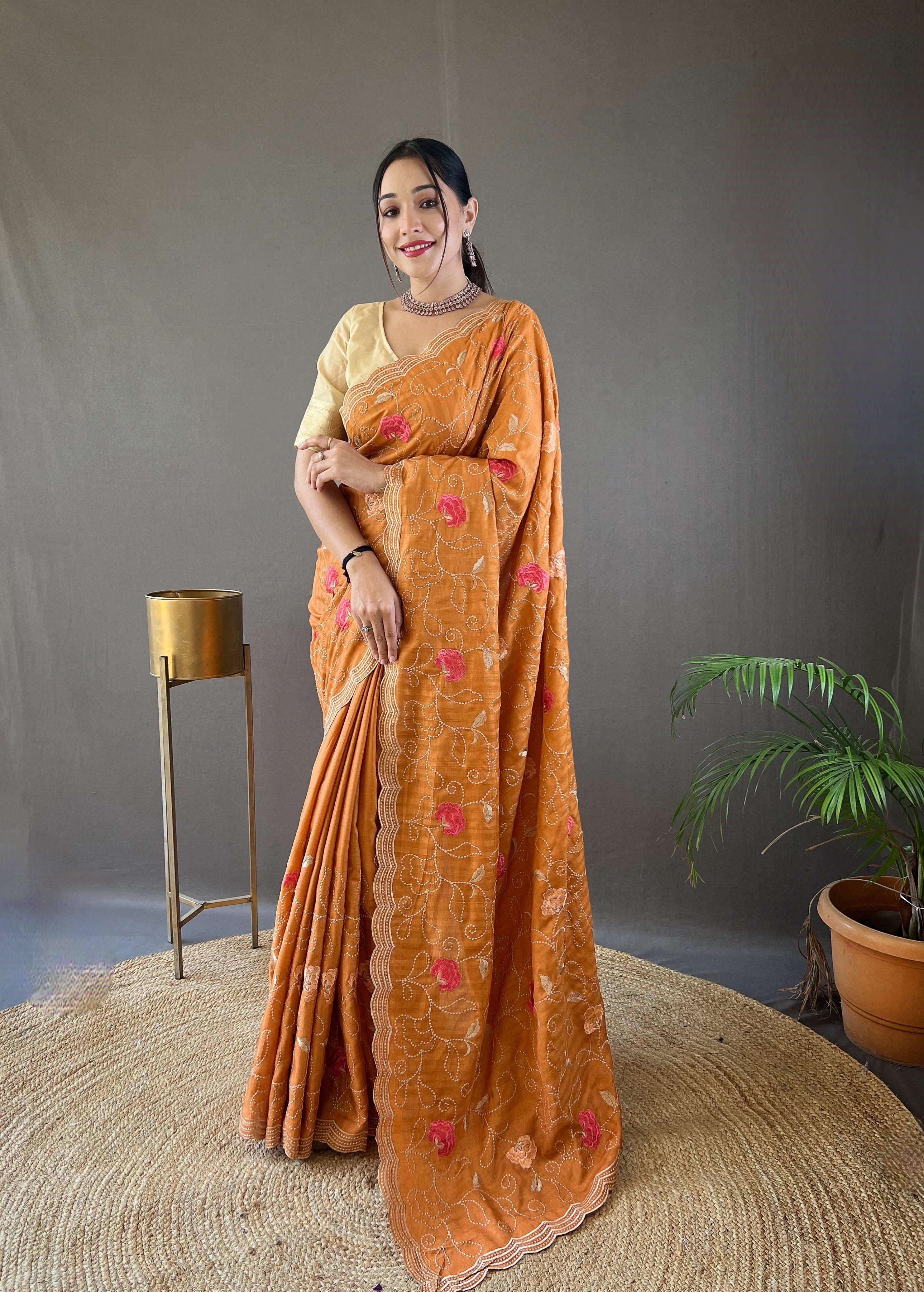 ORANGE Pure tussar silk SAREE