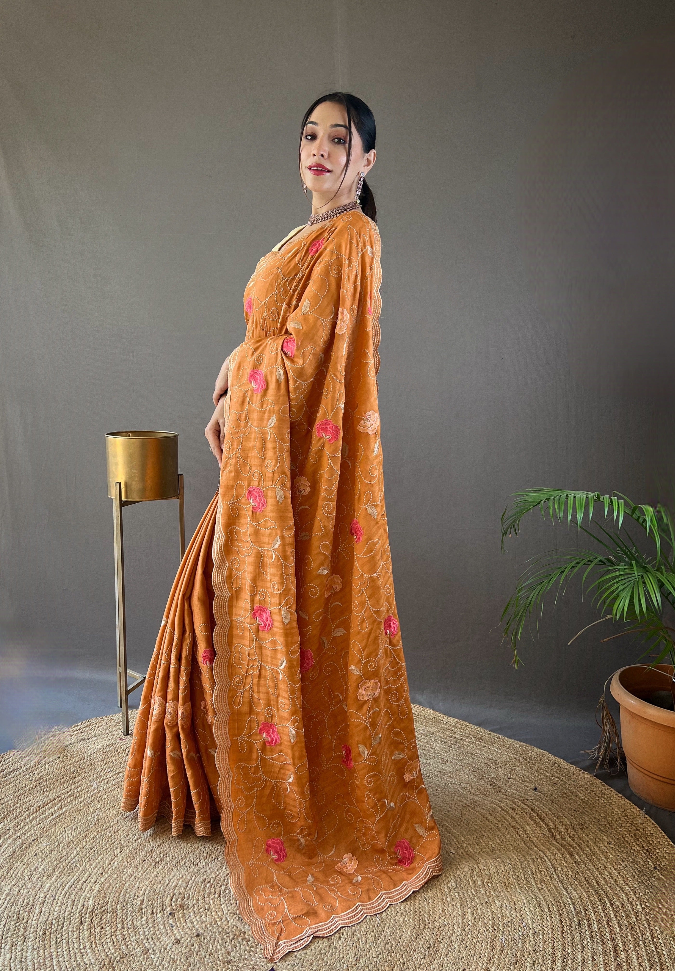 ORANGE Pure tussar silk SAREE