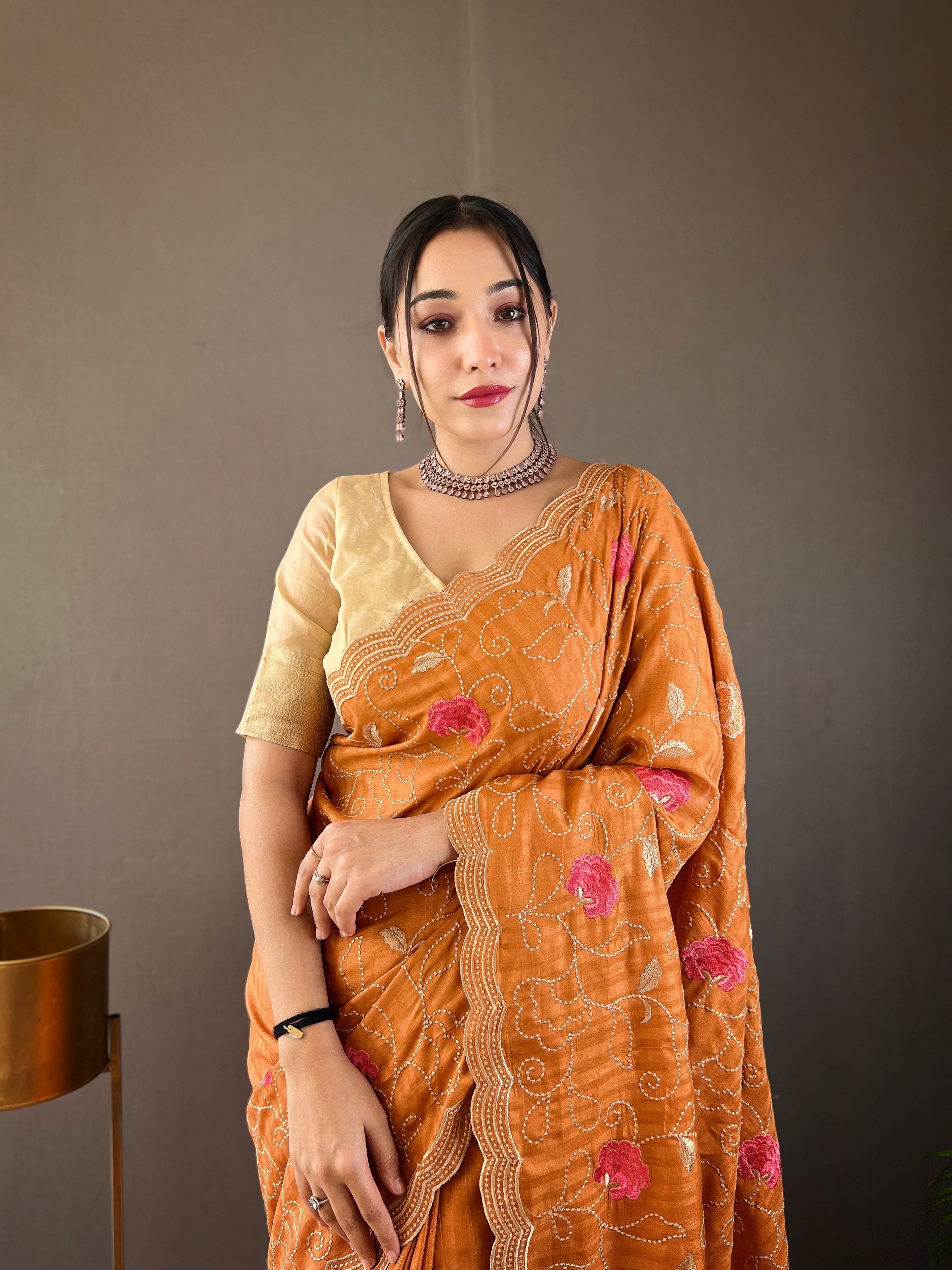 ORANGE Pure tussar silk SAREE