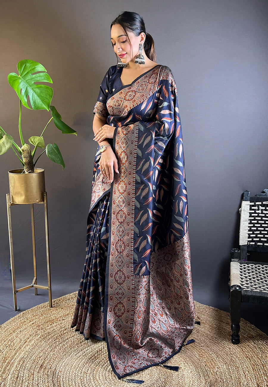 Navy Blue Banarasi Saree