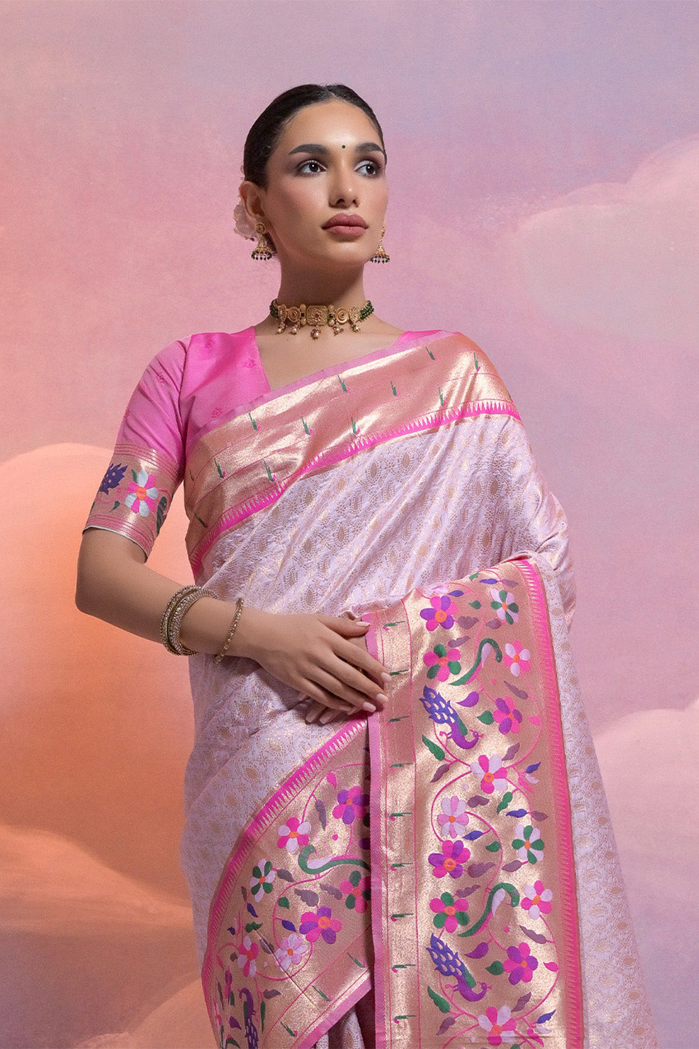 Purple Paithani Silk Blend Saree