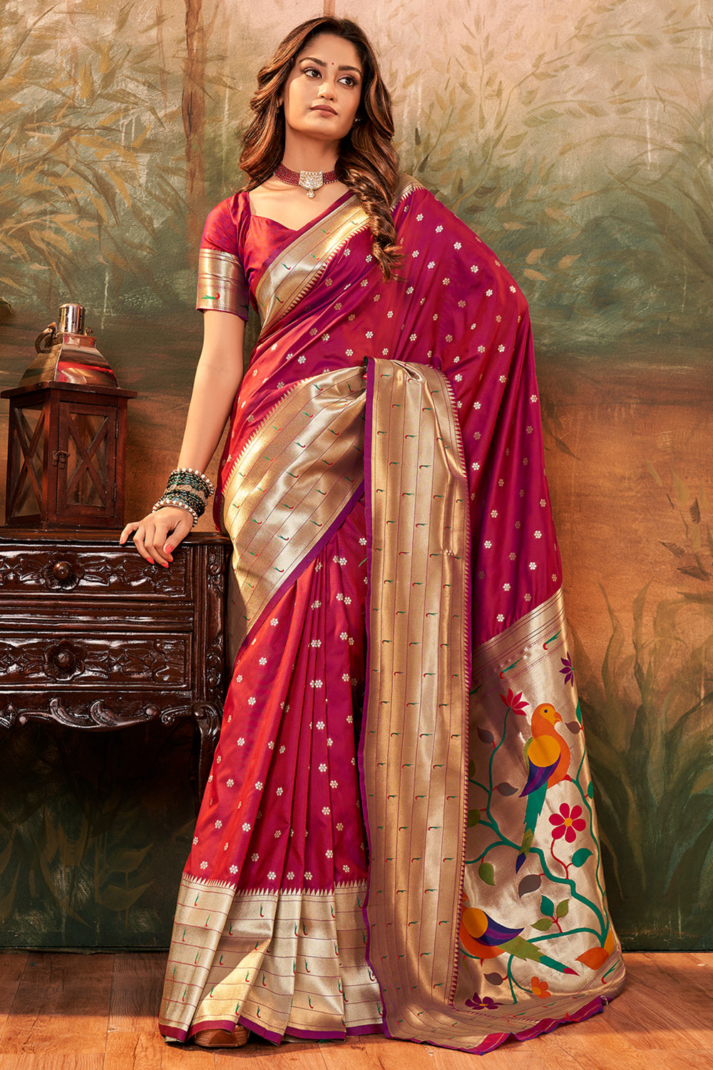 Red PURE PAITHANI SILK WITH ZARI WEAVING Saree