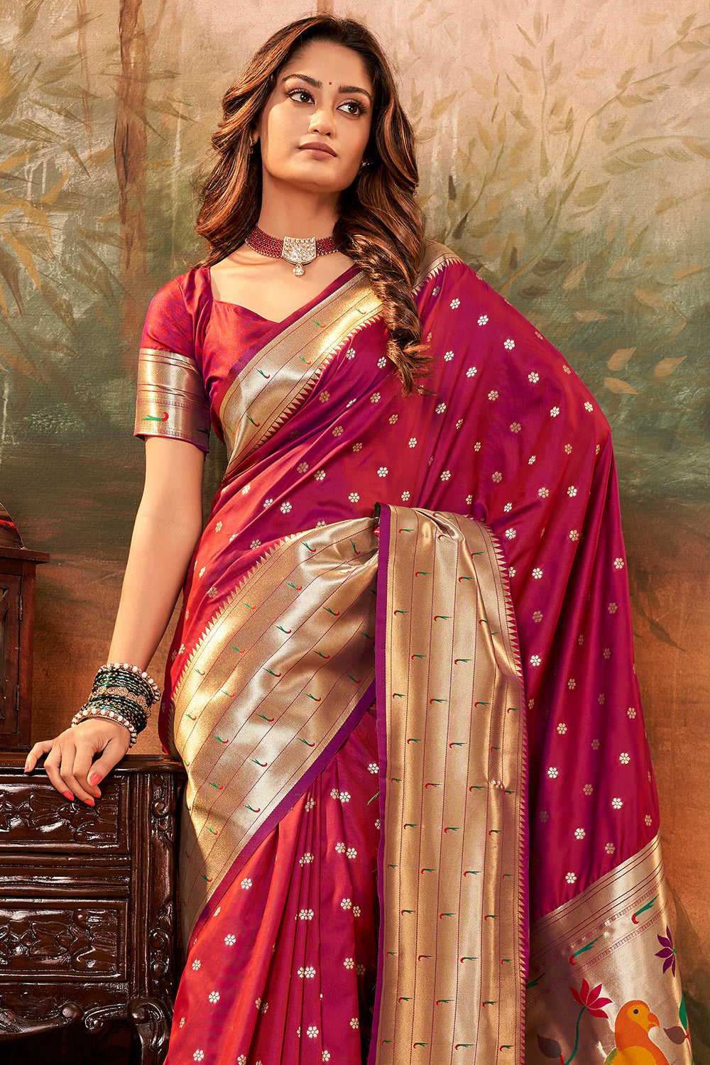 Red PURE PAITHANI SILK WITH ZARI WEAVING Saree