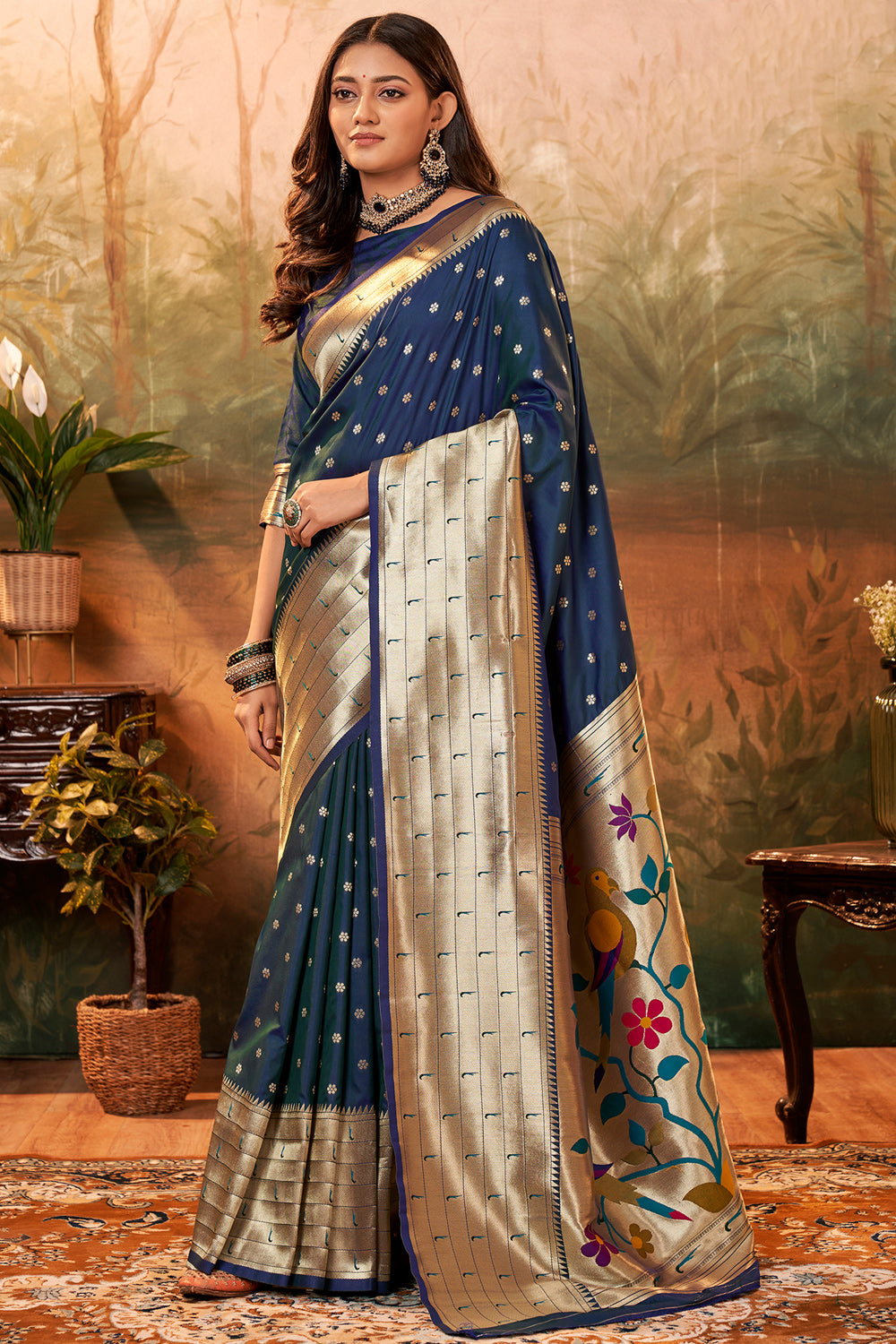 Indigo PURE PAITHANI SILK WITH ZARI WEAVING Saree