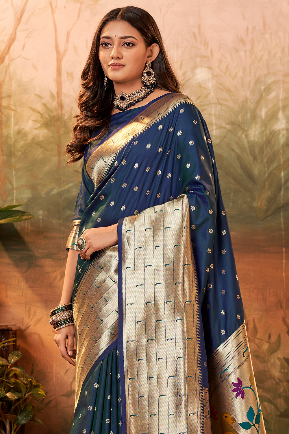 Indigo PURE PAITHANI SILK WITH ZARI WEAVING Saree