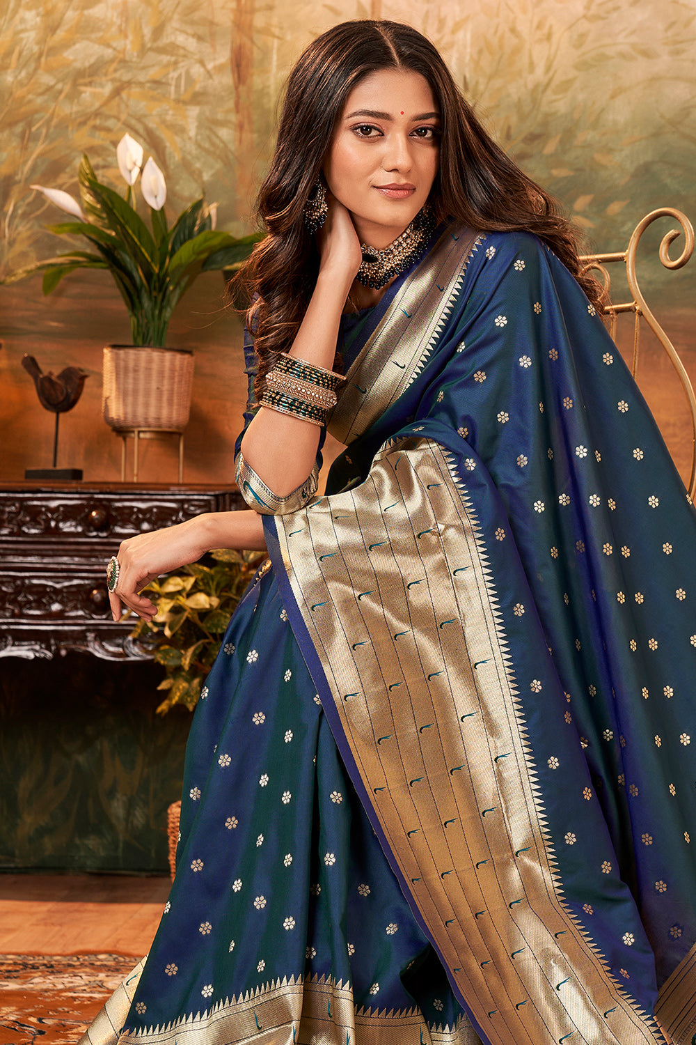 Indigo PURE PAITHANI SILK WITH ZARI WEAVING Saree