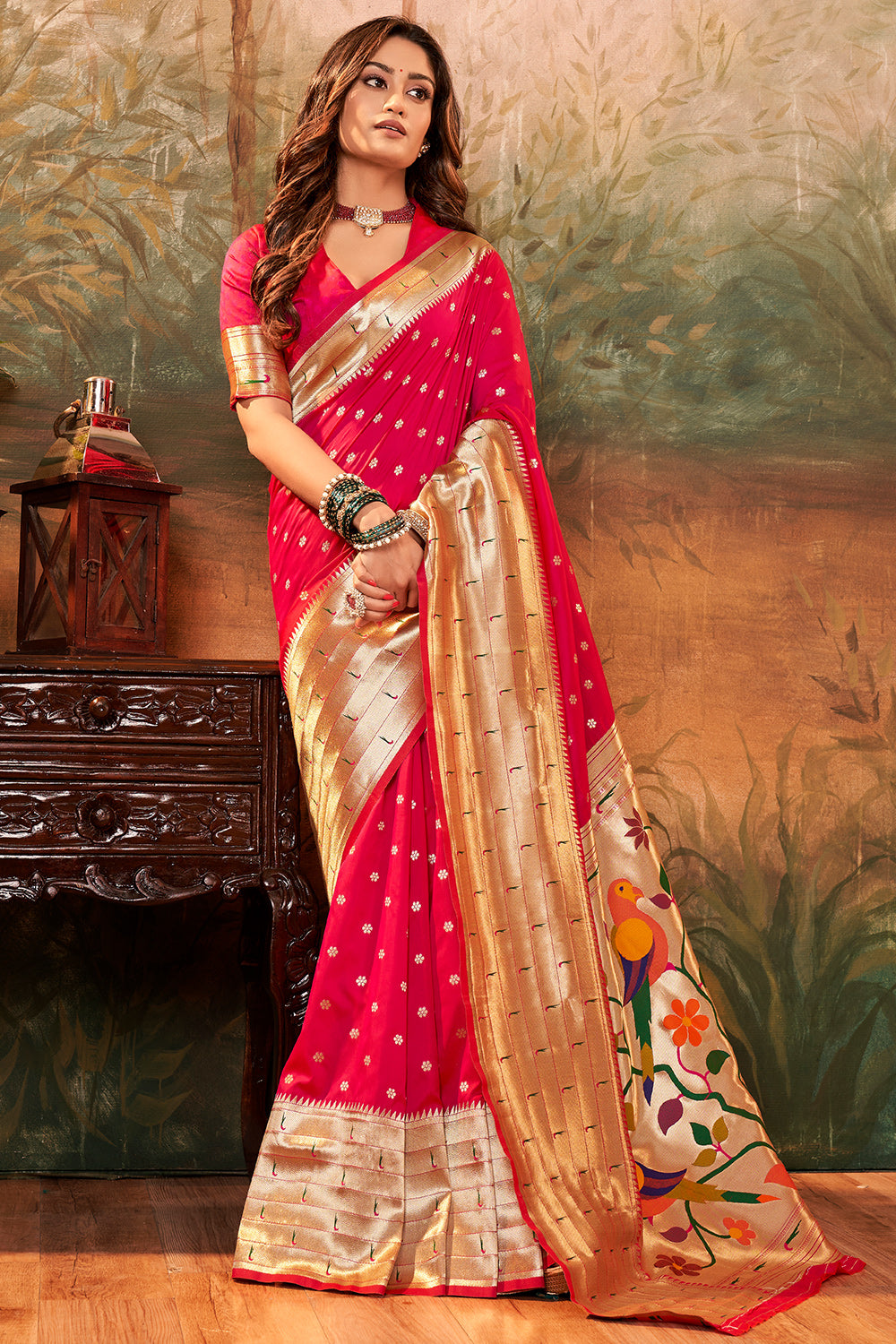 Red PURE PAITHANI SILK WITH ZARI WEAVING Saree