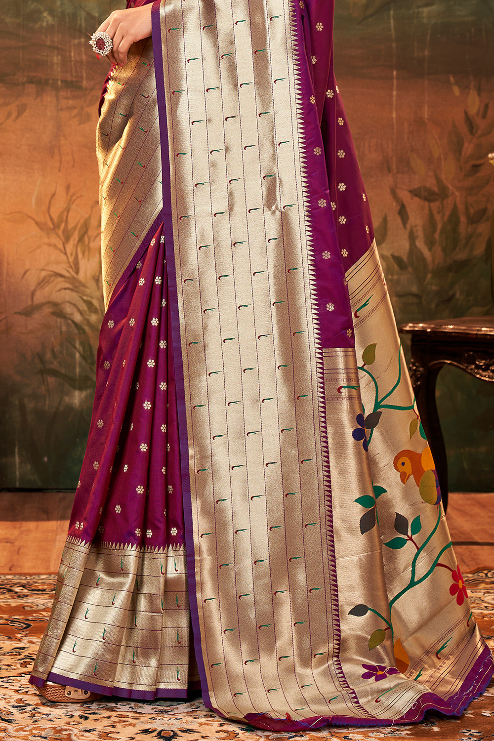 Purple PURE PAITHANI SILK WITH ZARI WEAVING Saree