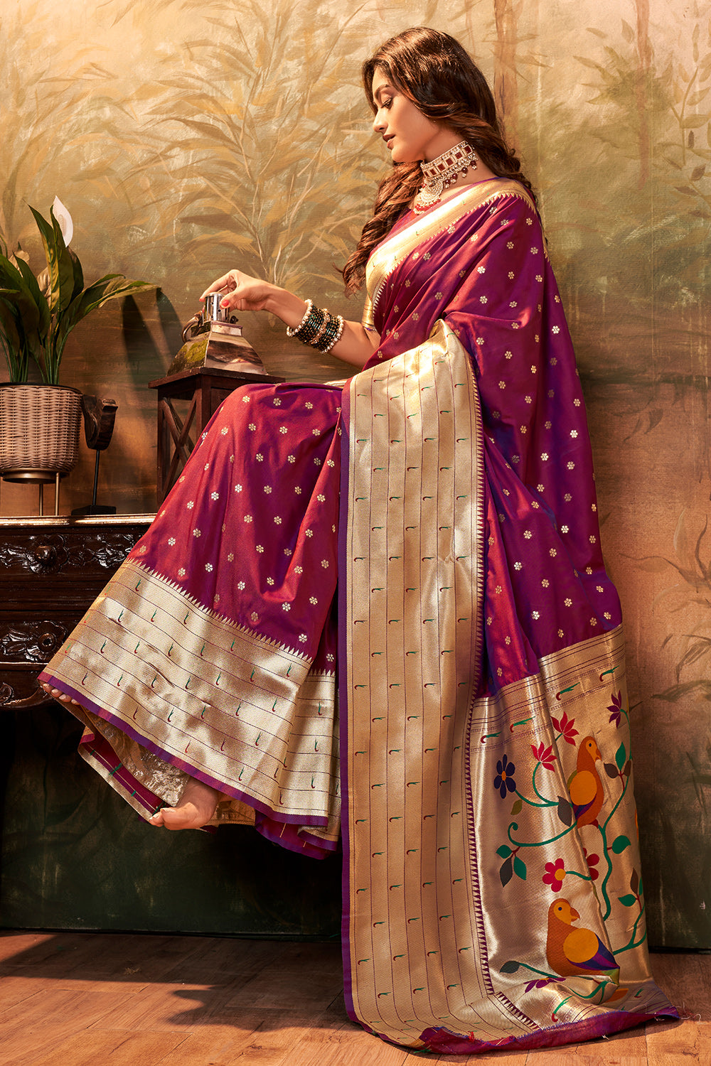 Purple PURE PAITHANI SILK WITH ZARI WEAVING Saree