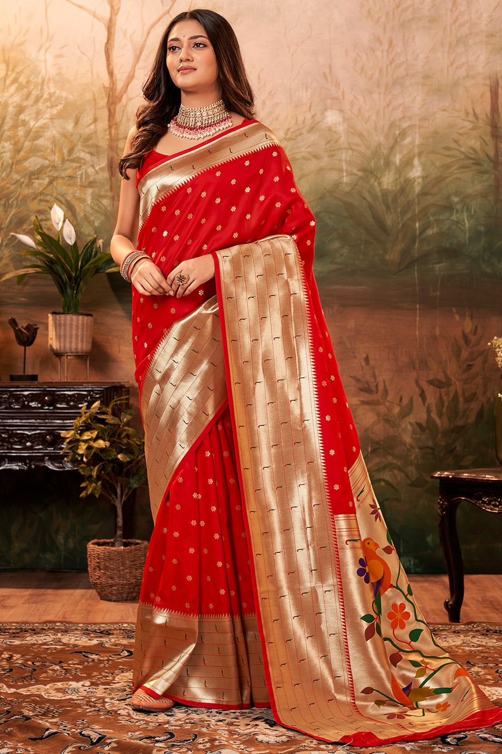 Orange PURE PAITHANI SILK WITH ZARI WEAVING Saree