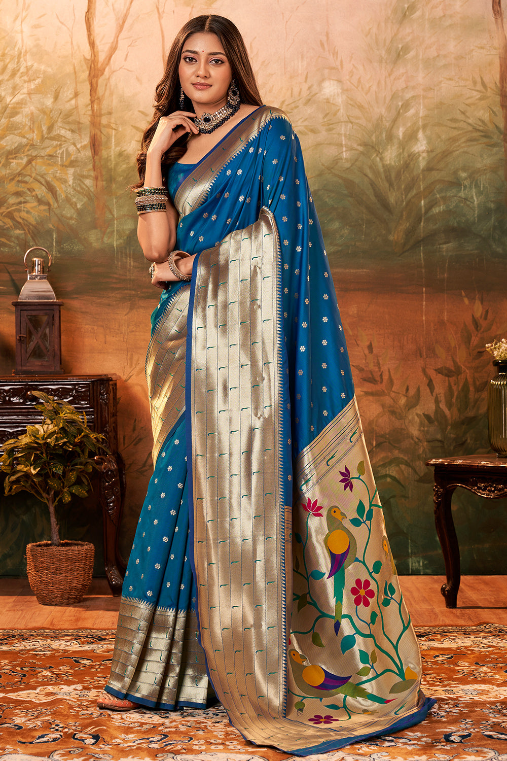 Blue PURE PAITHANI SILK WITH ZARI WEAVING Saree