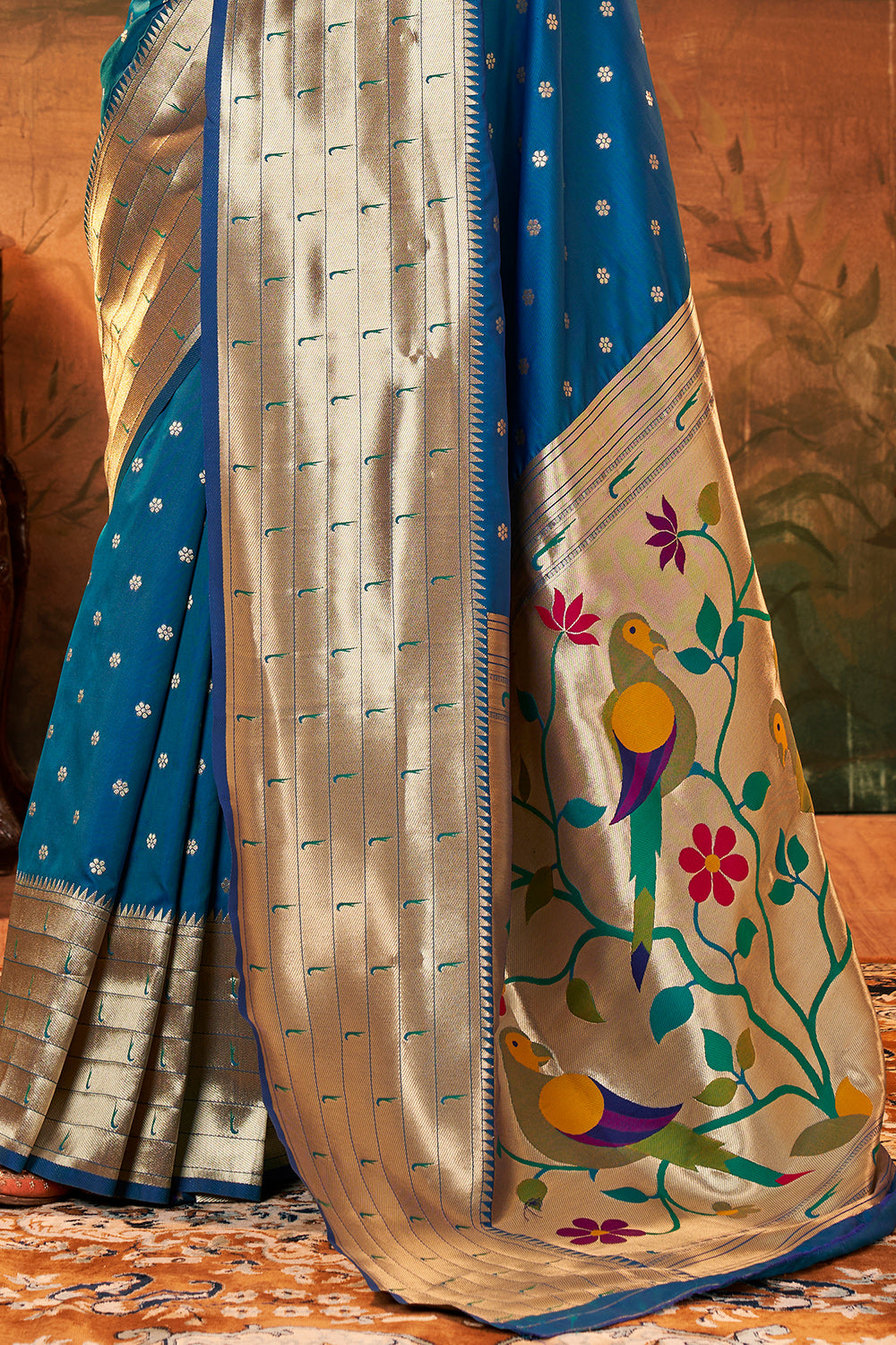 Blue PURE PAITHANI SILK WITH ZARI WEAVING Saree