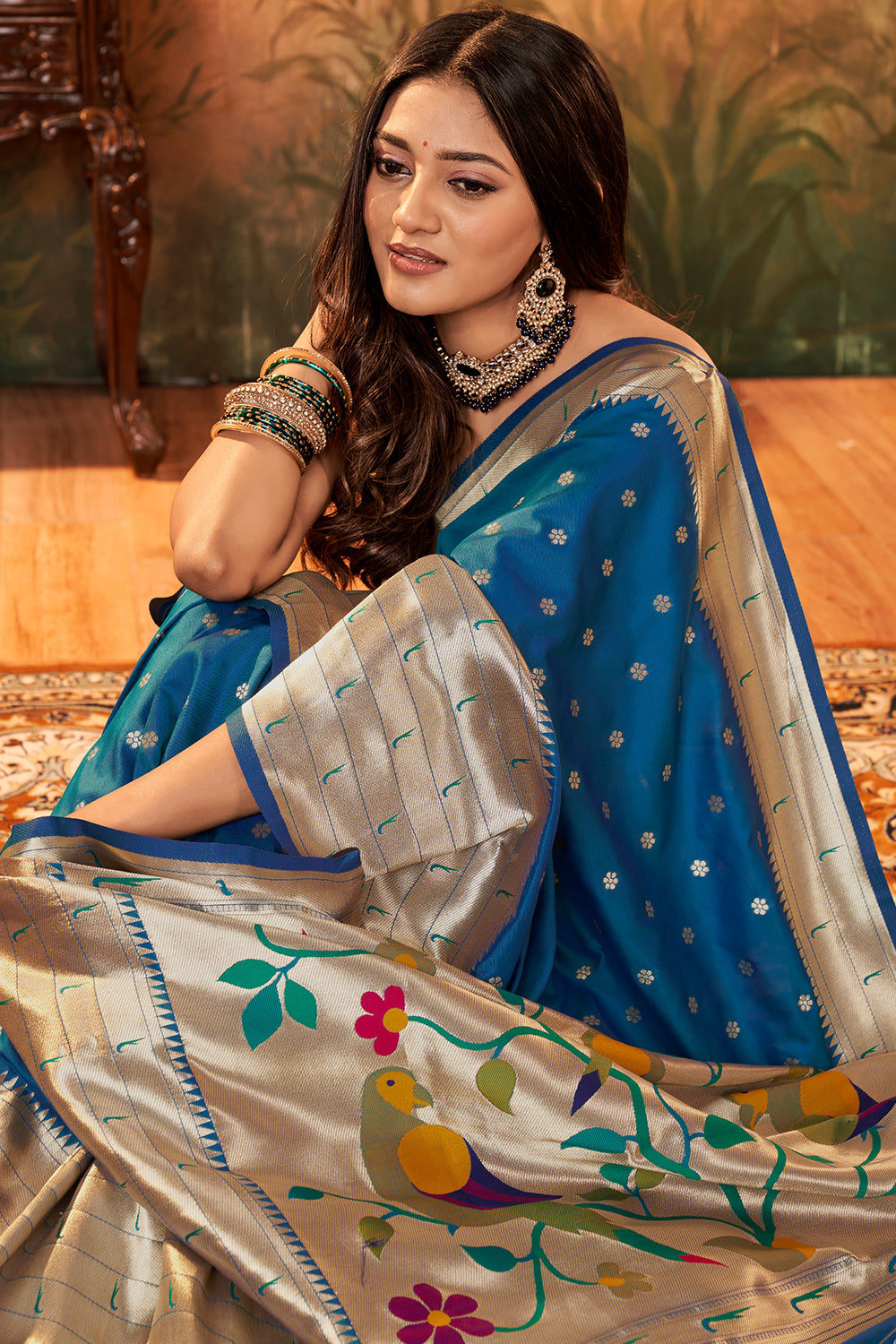 Blue PURE PAITHANI SILK WITH ZARI WEAVING Saree