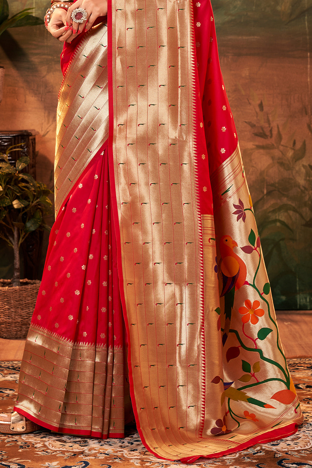 Red PURE PAITHANI SILK WITH ZARI WEAVING Saree