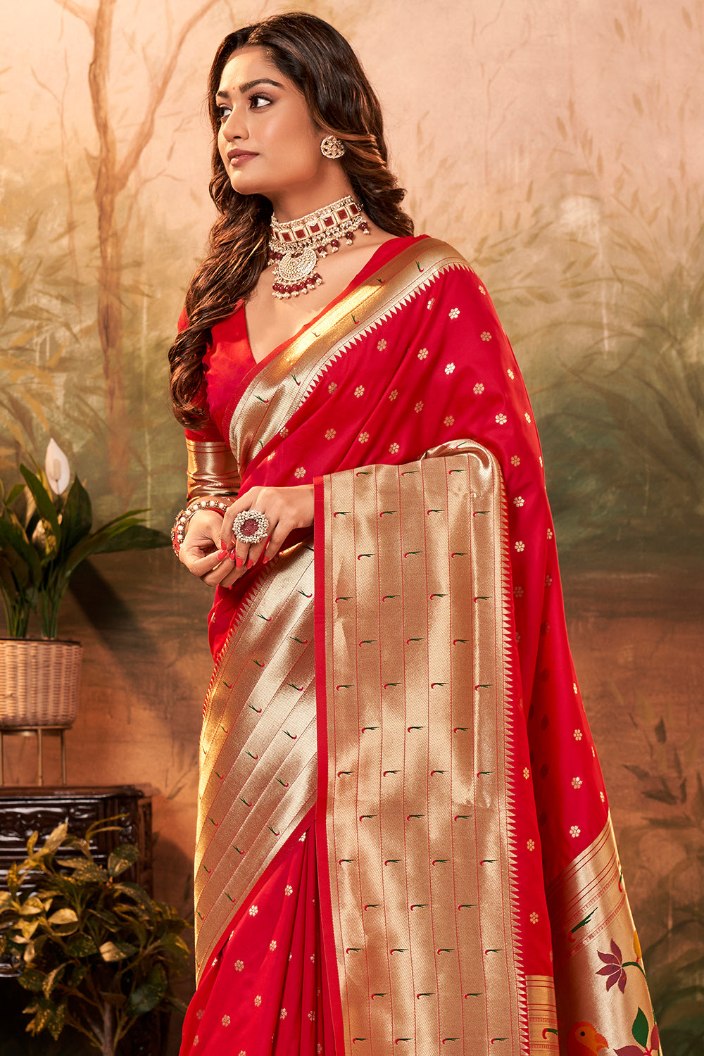 Red PURE PAITHANI SILK WITH ZARI WEAVING Saree